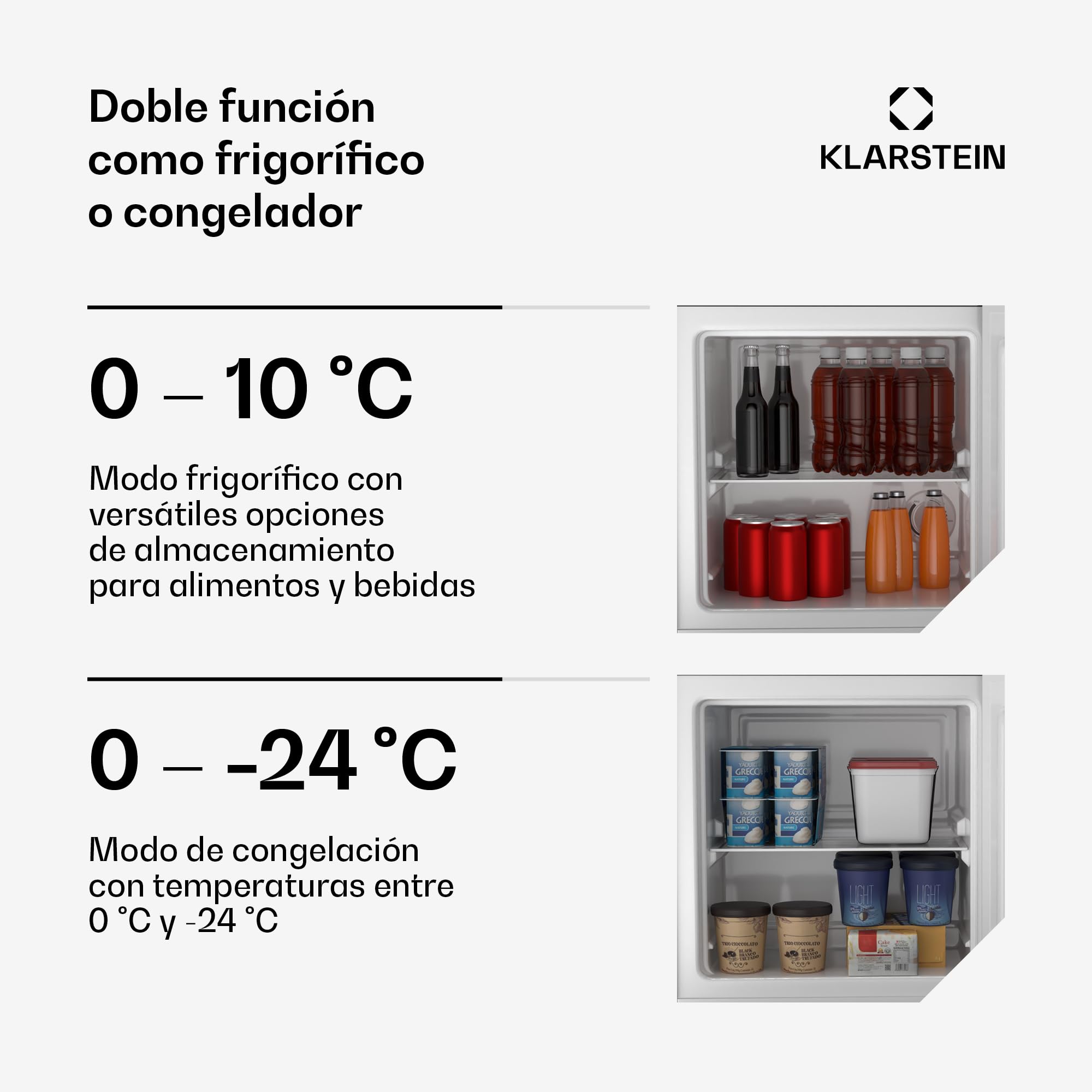 KLARSTEIN Irene Mini Nevera, 31L Nevera/Congelador Compacto Con Temperatura Ajustable -24°C A 10°C, Eficiente Energéticamente, Silencioso 38 Db Para Dormitorios & Espacios Pequeños