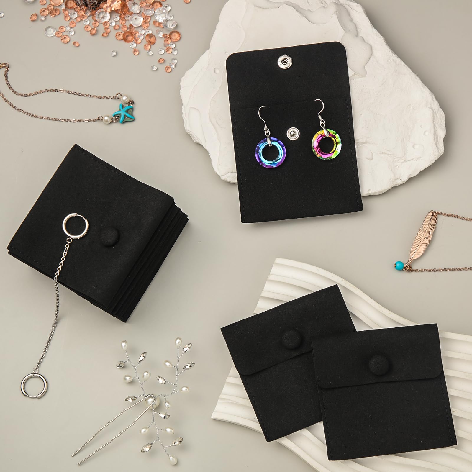 Bolsa de joyería de microfibra 8x8cm, bolsa de embalaje de joyería, bolsas de regalo de joyería pequeñas de lujo, paquete de botón a presión con divisor bolsa de microfibra para embalaje de collar de
