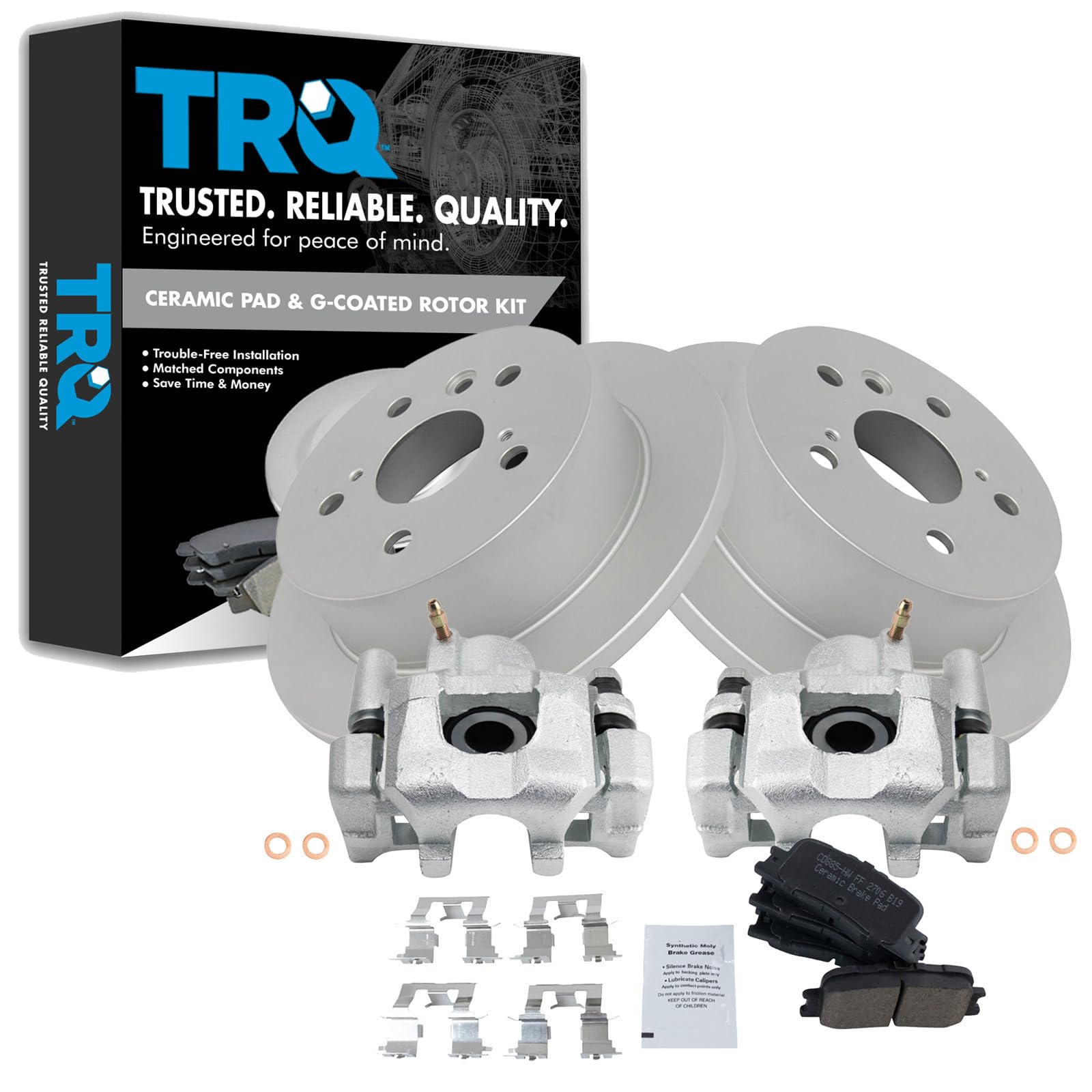 TRQ Rear Ceramic Brake Pad and Rotor Set Coated