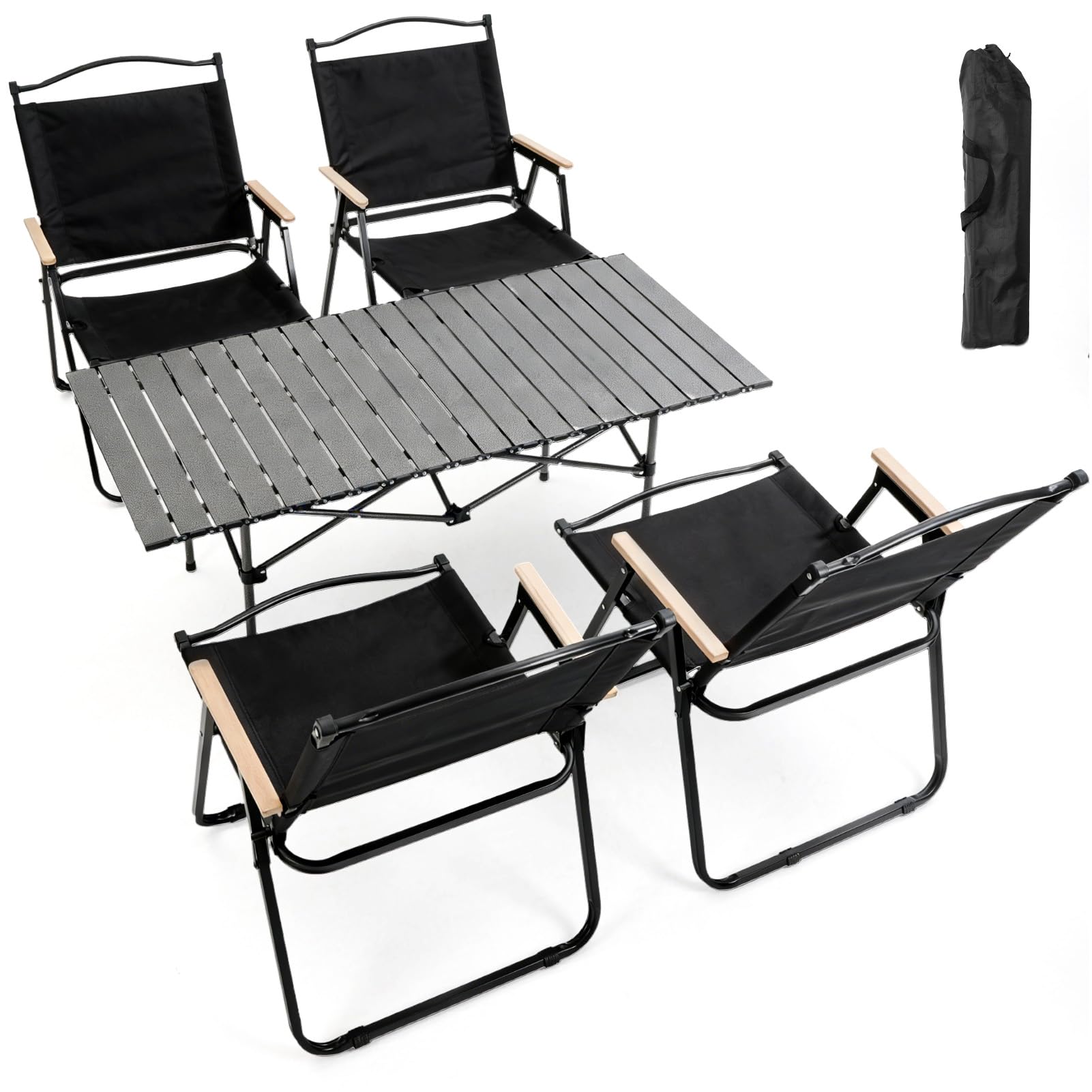 Warmiehomy Camping Table and Chairs Set, Garden Table and Chairs Set 4, Carbon Steel Folding Table with Carry Bag Fold up Chair with Side Pocket, Outdoor Indoor Use for Picnic, Parties (95cm Table)
