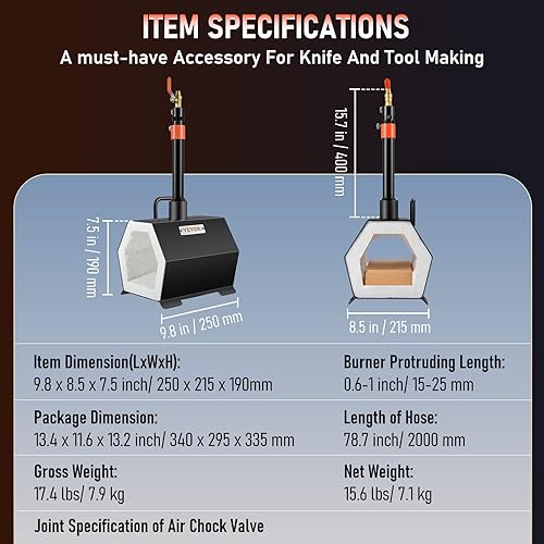 Miniatura 7 de Forja de propano portátil, herramienta de quemador único y fabricación de cuchillos, forjas de herrería de gran capacidad, herrería de mini horno,