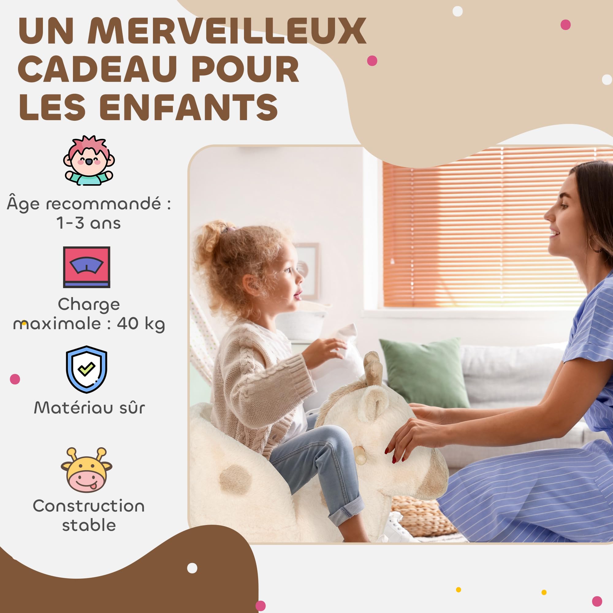 AIYAPLAY Cavallo dondolo bambini effetto sonoro 12-36 mesi Beige