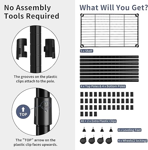 Miniatura 5 de YYkokocat Estantes de alambre de 5 niveles de 61 pulgadas de alto x 30 x 14 pulgadas, estantes de almacenamiento de metal, estante de alambre