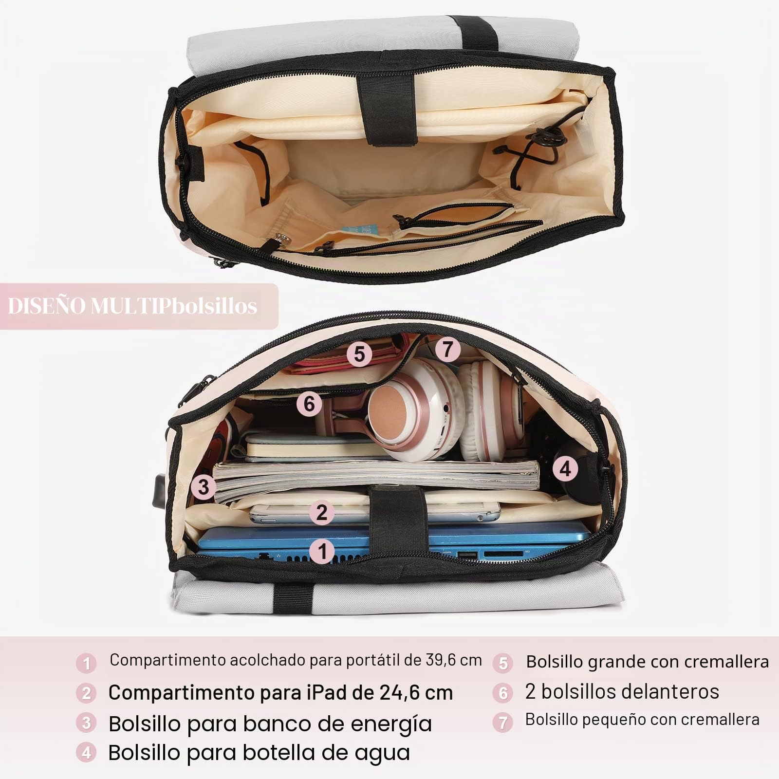 LOVEVOOK Mochila Portatil Mujer, 15.6 Pulgadas Mochila Antirrobo Impermeable Elegante para Ordenador Portátil con Carga USB para la Viajes, Universidad, Negocios-Rosa