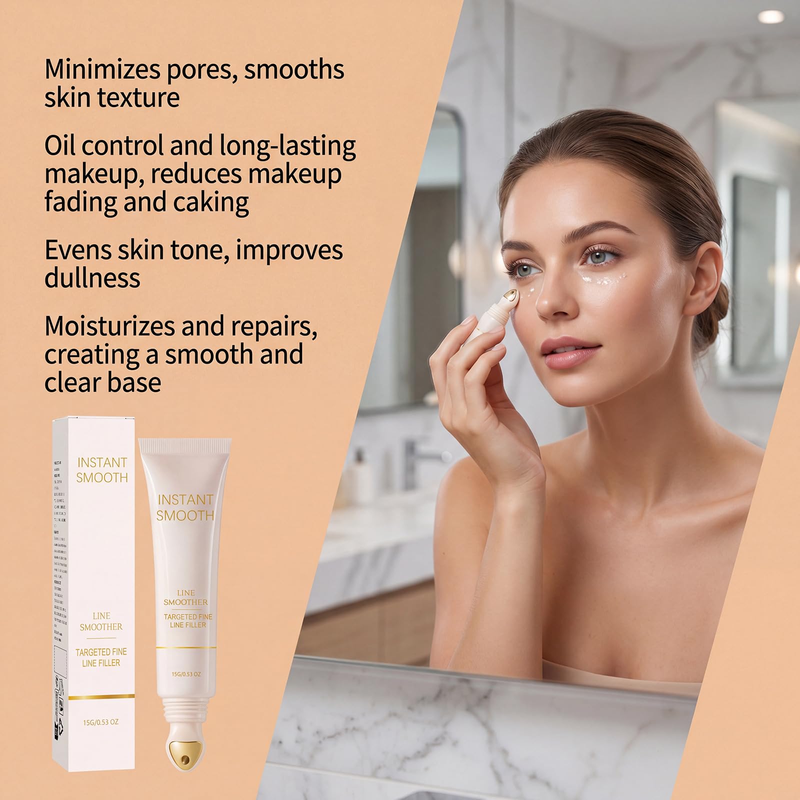 Skin Smoothing Even-Toning Primer, Instant Wrinkle Filler, Filler Primer, Matte First, Maquillaje Primer Maquillaje Piel Madura, Hidrata y Nutre, Crema Lift de Eye Face Lift debajo de los sacos de