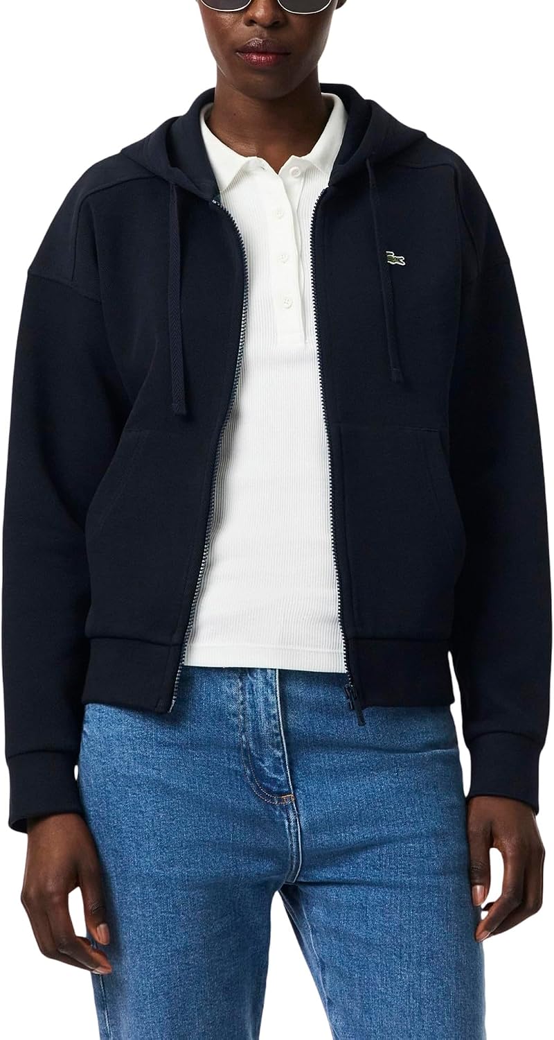 Lacoste Womens Double Face Pique Zip Up Hooded Sweatshirt
