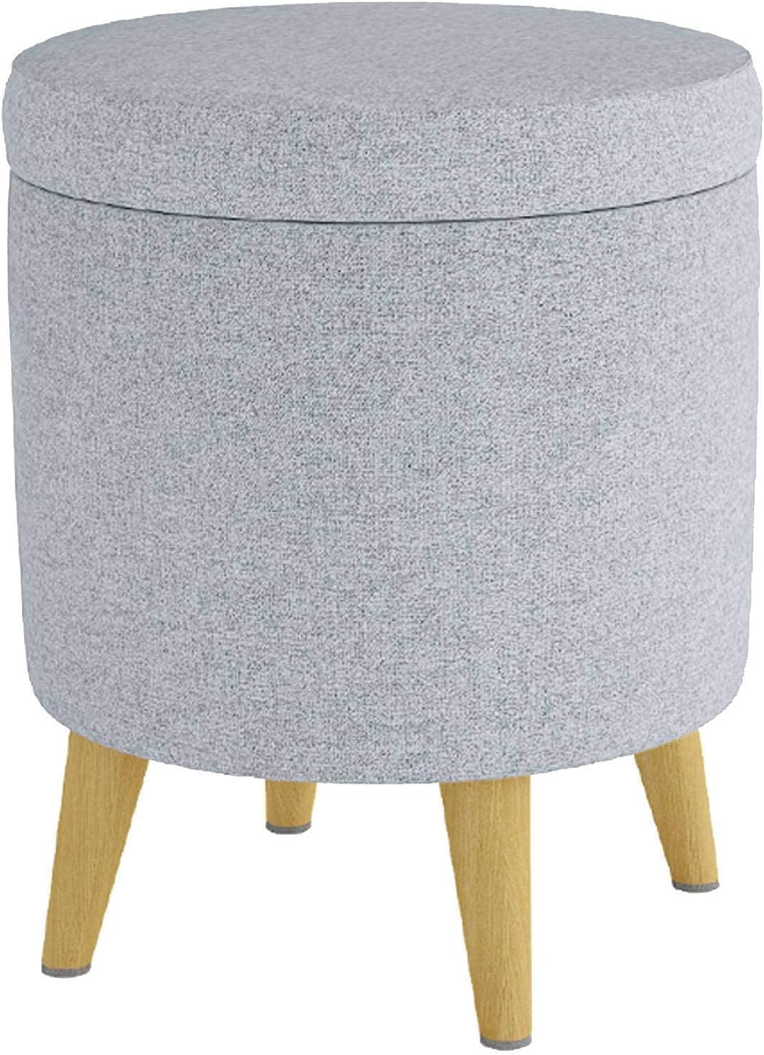 LaseVe Footstool, Storage Ottoman, Linen Breathable Stool Seat with Solid Wood Legs Footstool Round Storage Box Suitable for Living Room Bedroom Apartment-37x37x45.5cm(15x15x18inch)-D