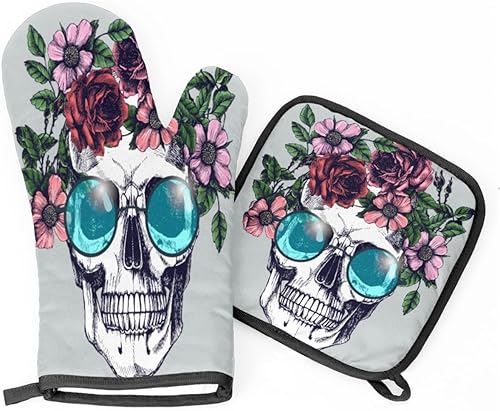 Juego de 2 manoplas de horno para cocina, guantes de horno aislantes y almohadillas para ollas de cocina, decoración para la cocina, accesorios