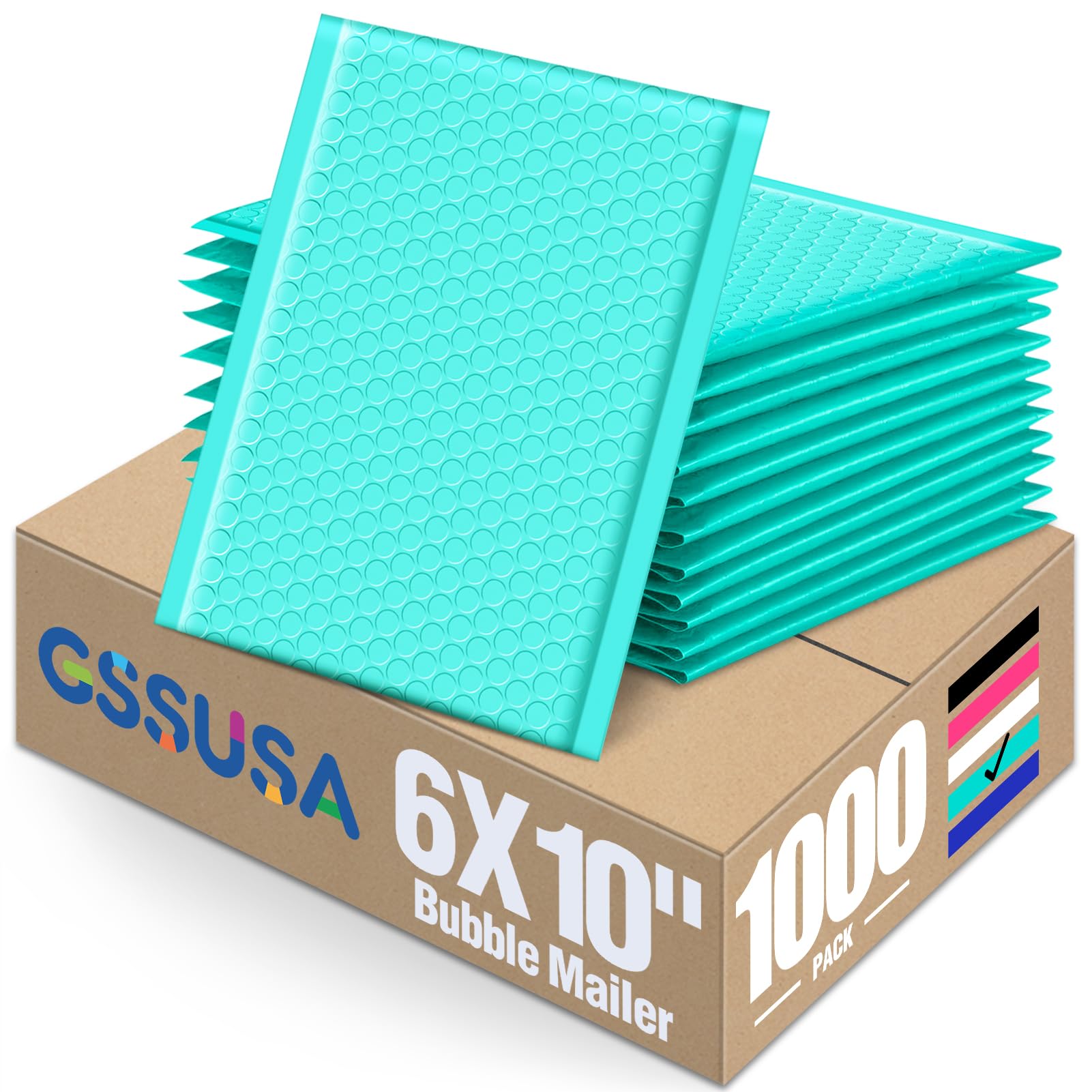 GSSUSA Teal Bubble Mailers 6x10 Small Padded Envelopes 1000 Pack Self-Seal