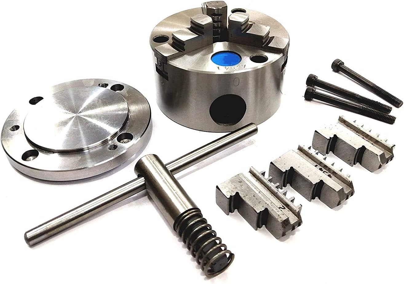 100 MM 3 JAW SELF CENTERING CHUCK & BACK PLATE WITH 3 SET X T NUTS