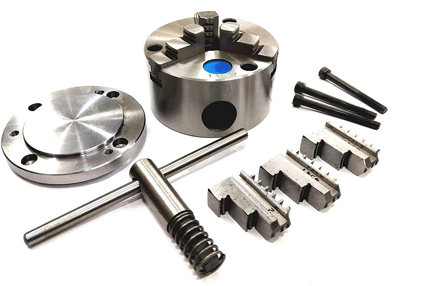 100 MM 3 JAW SELF CENTERING CHUCK & BACK PLATE WITH 3 SET X T NUTS