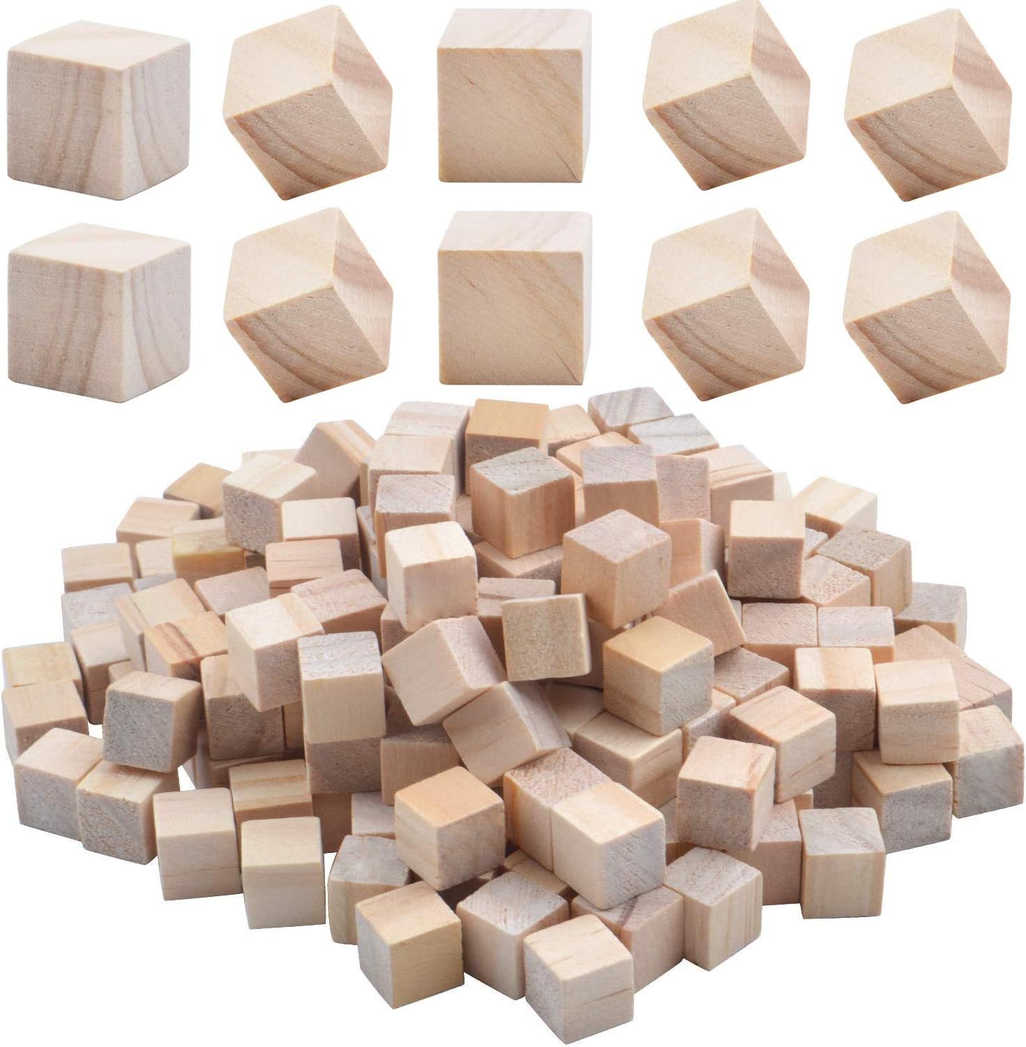 Aylifu Wooden Cubes, 200 Pieces Natural Square Wooden Blocks Unfinished Craft Wooden Squares