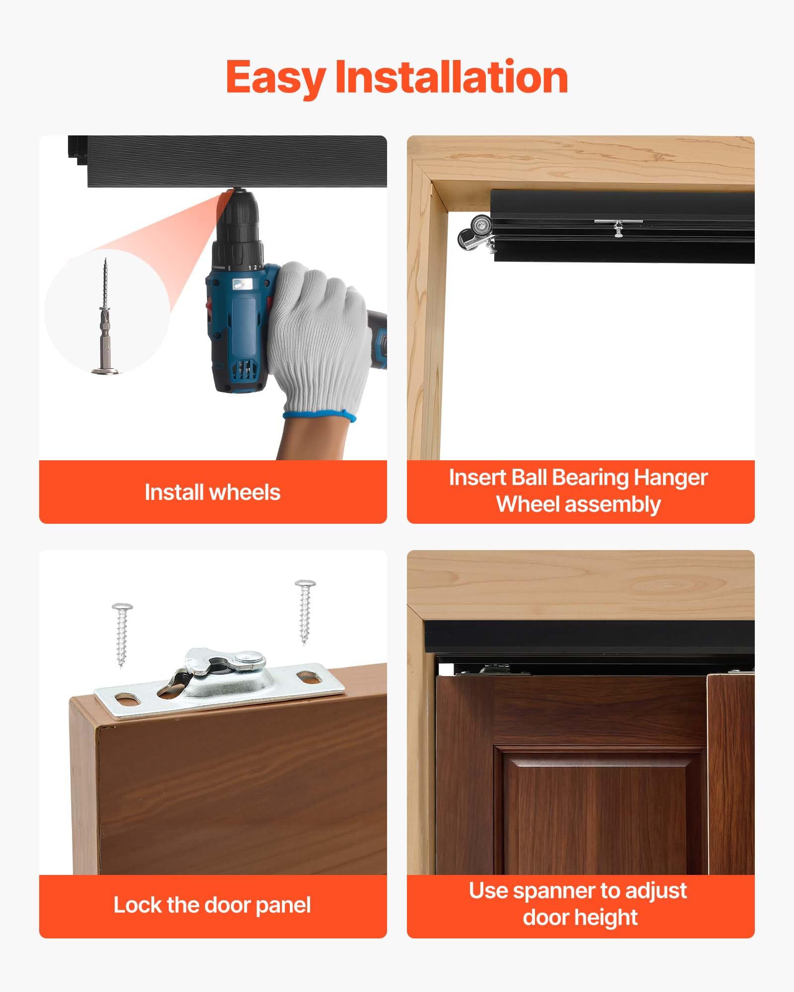 VEVOR Kit Ferramenta per Porta Scorrevole a Doppio Binario in Lega di Alluminio per Porta Doppia Lunghezza 1524mm, Set Ferramenta Guida per Porte a Scomparsa Spessore Compatibile 25-45mm
