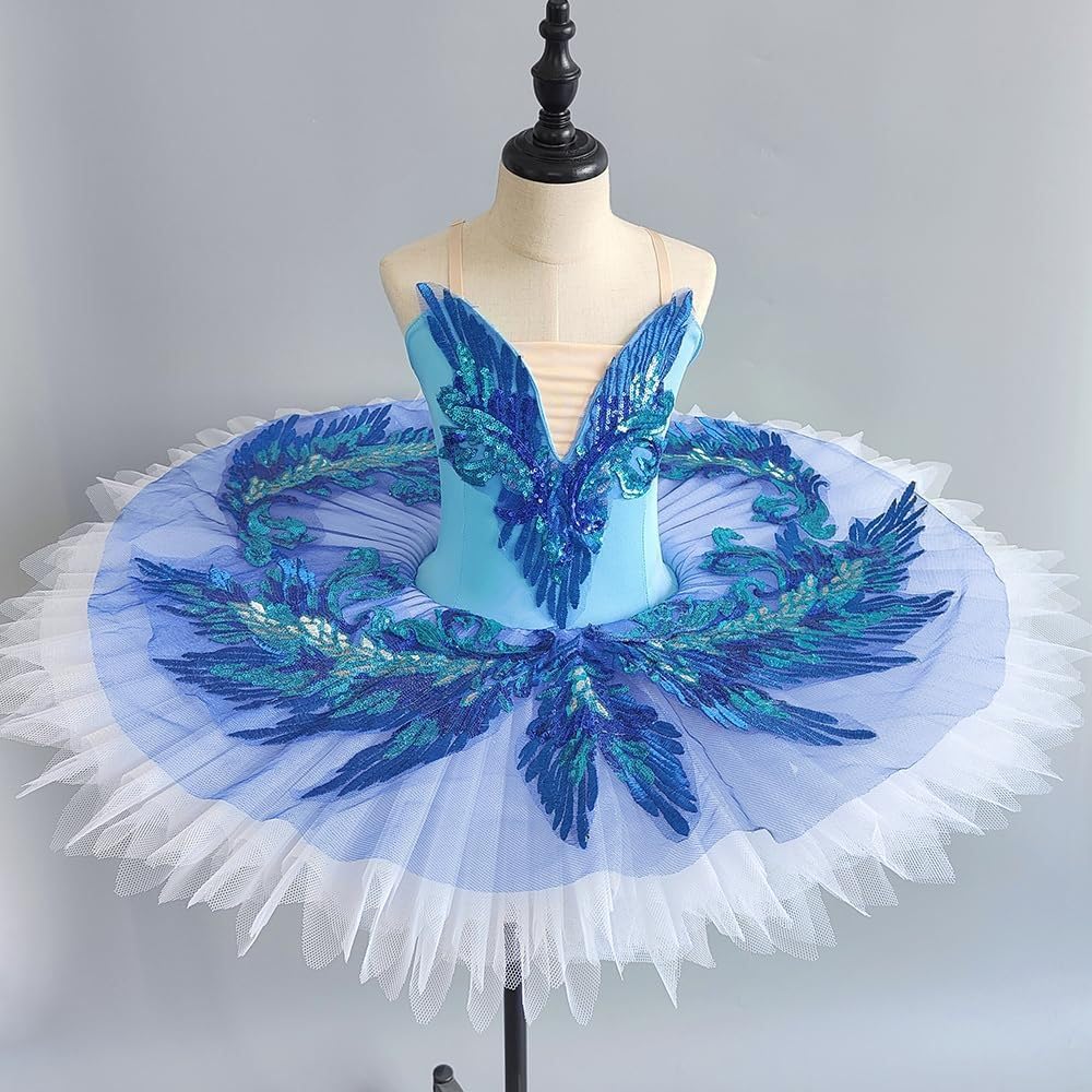 Mädchen Ballettkleidung Tutu-Rock Atemberaubende Federn – Paillettenverziert Pancake Ballettkleid Für Wettbewerb