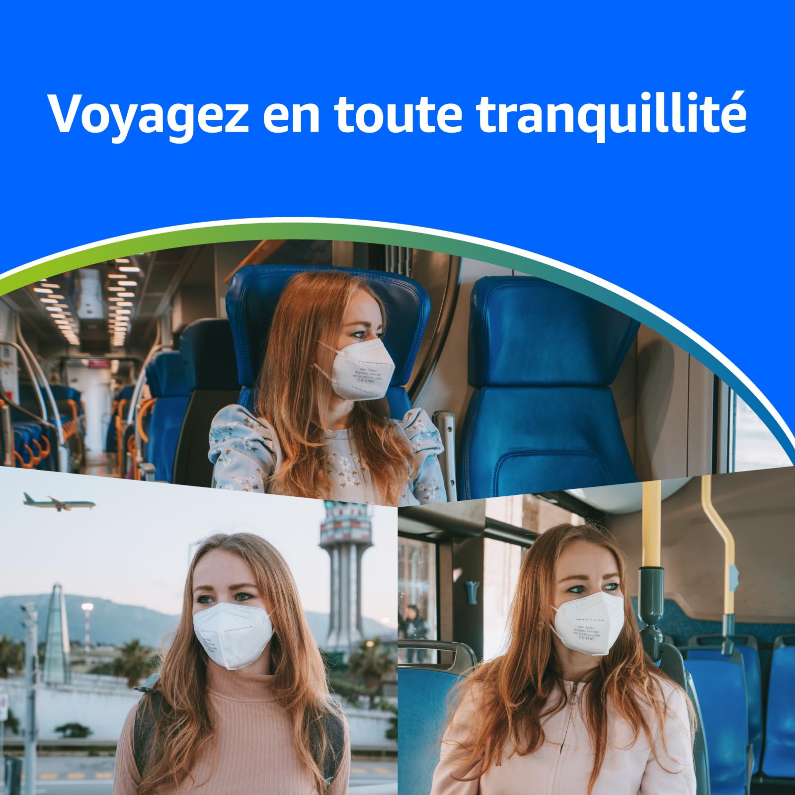 ADESTE 50 Masques FFP2 Blancs Certifiés CE EFB 99,5% Emballage Individuel
