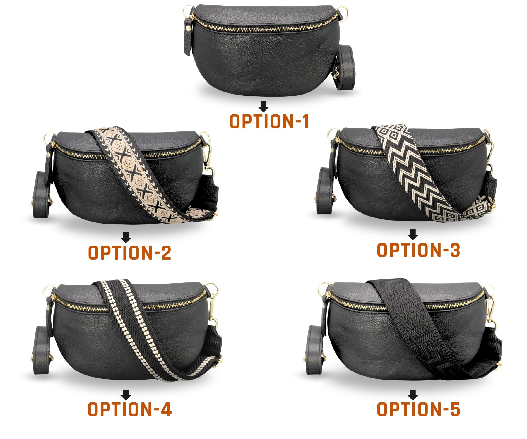 Adel Bags EMMA Gold Bauchtasche Echtleder Handgefertigt Crossbody Bag | Damen Umhängetasche, Echtes Leder, Schultertasche mit Ledergurt & wahlweise gemustertem Riemen, 2 Fächer, Made in Italy