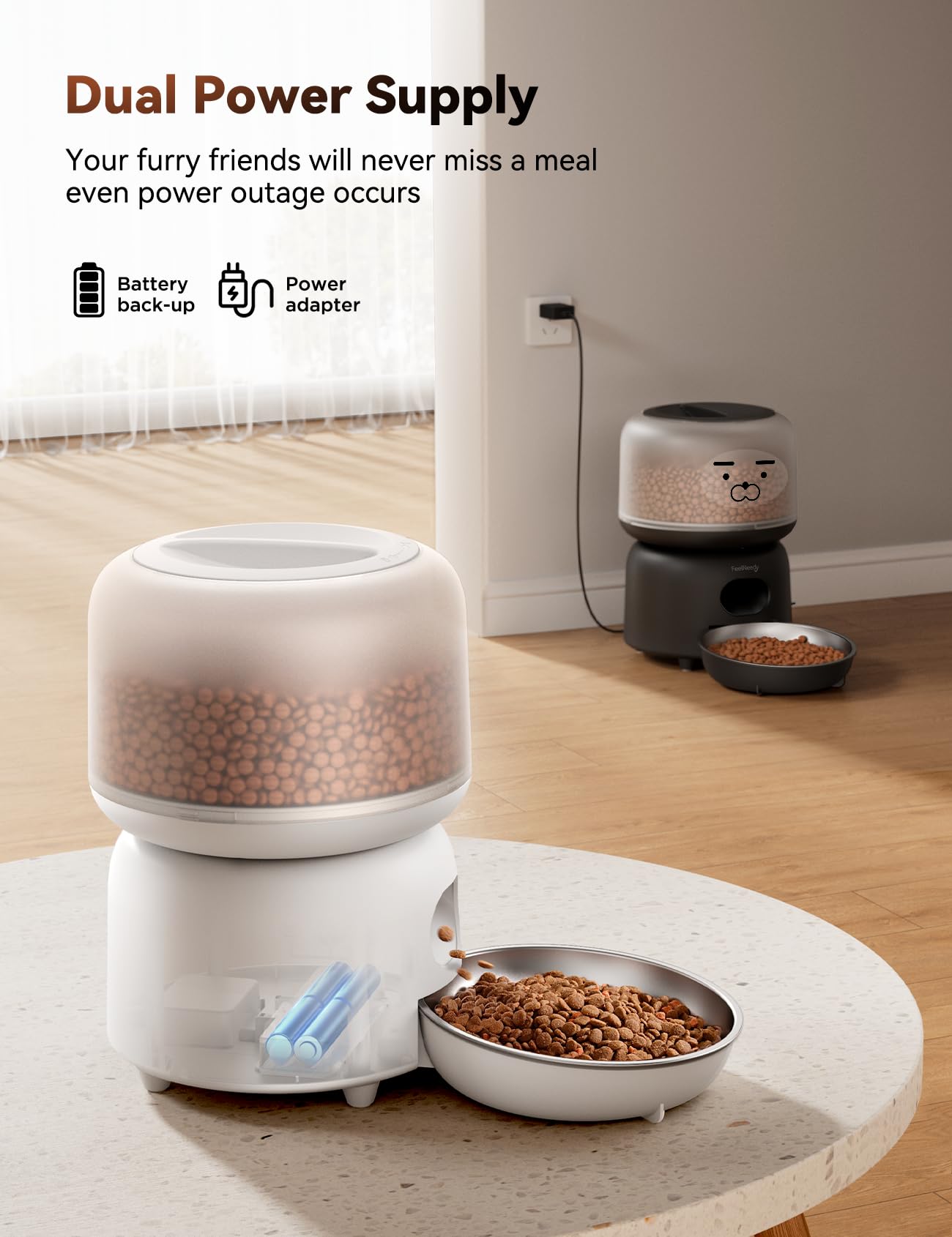FEELNEEDY Comedero Gato Automático 2.4G Wi-Fi, Dispensador Comida Gatos con Control de App, hasta 10 Comidas/36 Porciones al Día, Tazón para Gatos de Acero Inoxidable, 3L