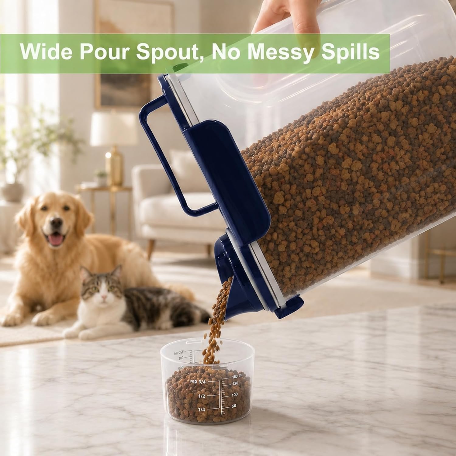 Slim Airtight Cat Dog Food Storage Container, 5 Lbs Pet Food Bird Seed Bin | Dry Food Container Dispenser for Rice, Flour, Cereal, Grain, Portable Cat Food Container with Wide-Pour Spout, Detachable Lid