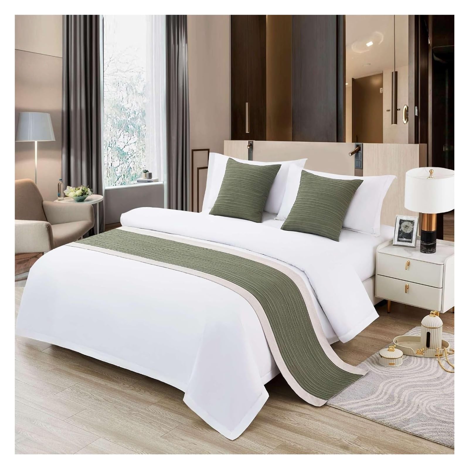 JFGCTYHXY Bed linen throws, Green Bed Runner For Full/Queen, Bedspread Protector Cotton/Linen Splicing Slipcover Scarf(A Green,50 * 240cm for 180cm Bed)