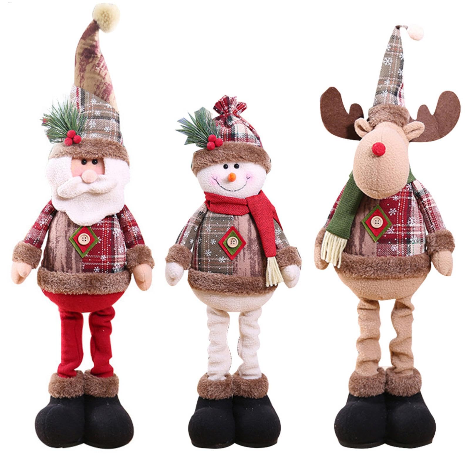3 Piezas Figuras De Pie Navideñas Con Piernas Retráctiles, 60cm Muñeco De Nieve Papá Noel Reno Relleno, Adornos De Muñeca Navidad Con Patas Largas, Animales De Peluche Navideños Para Mesa Chimenea