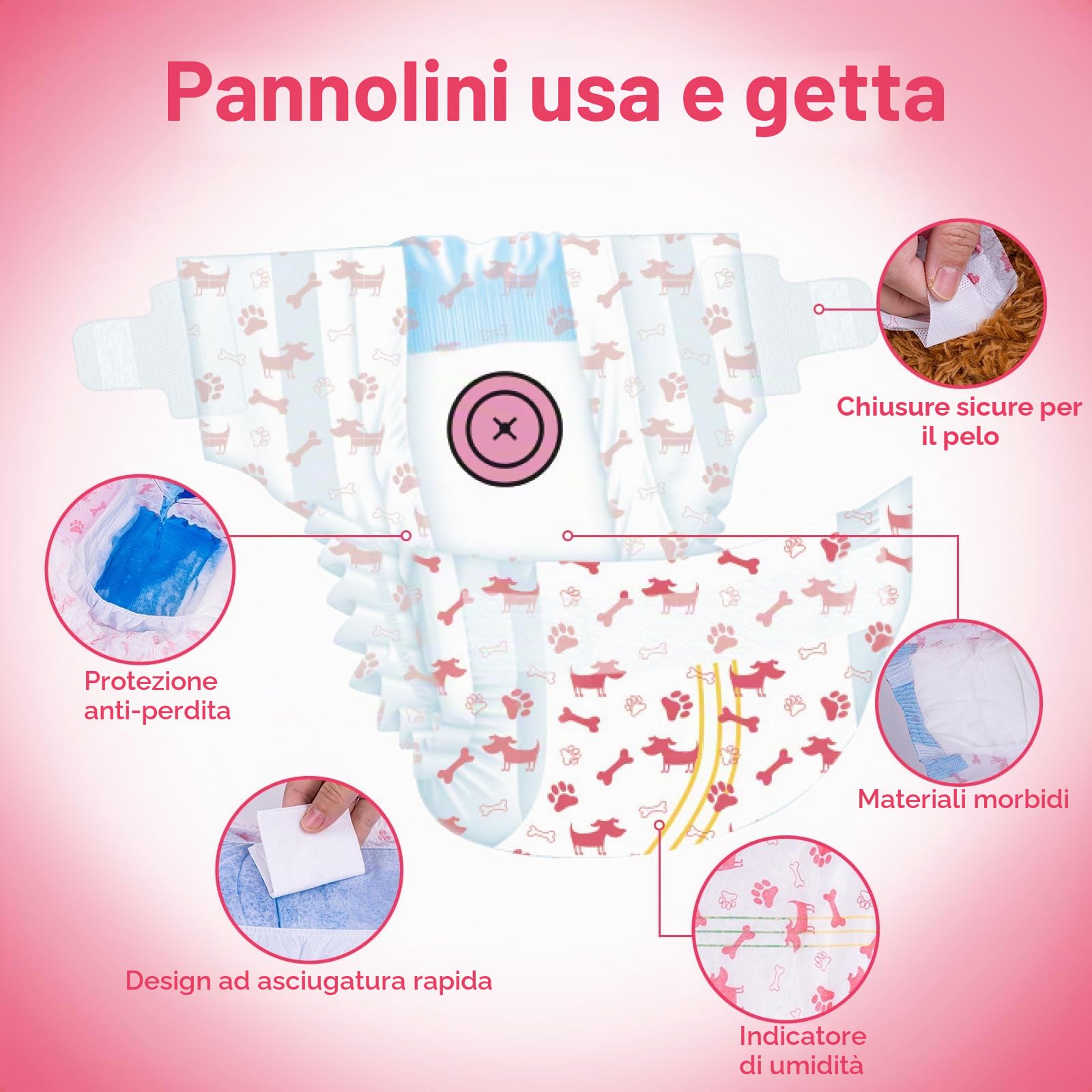 Pet Soft Pannolini per cani femmina, 20 pezzi usa e getta per cani femminili, pannolini usa e getta per cani femmine in stagione/calore/incontinenza con foro per la coda (XS-20 pezzi)