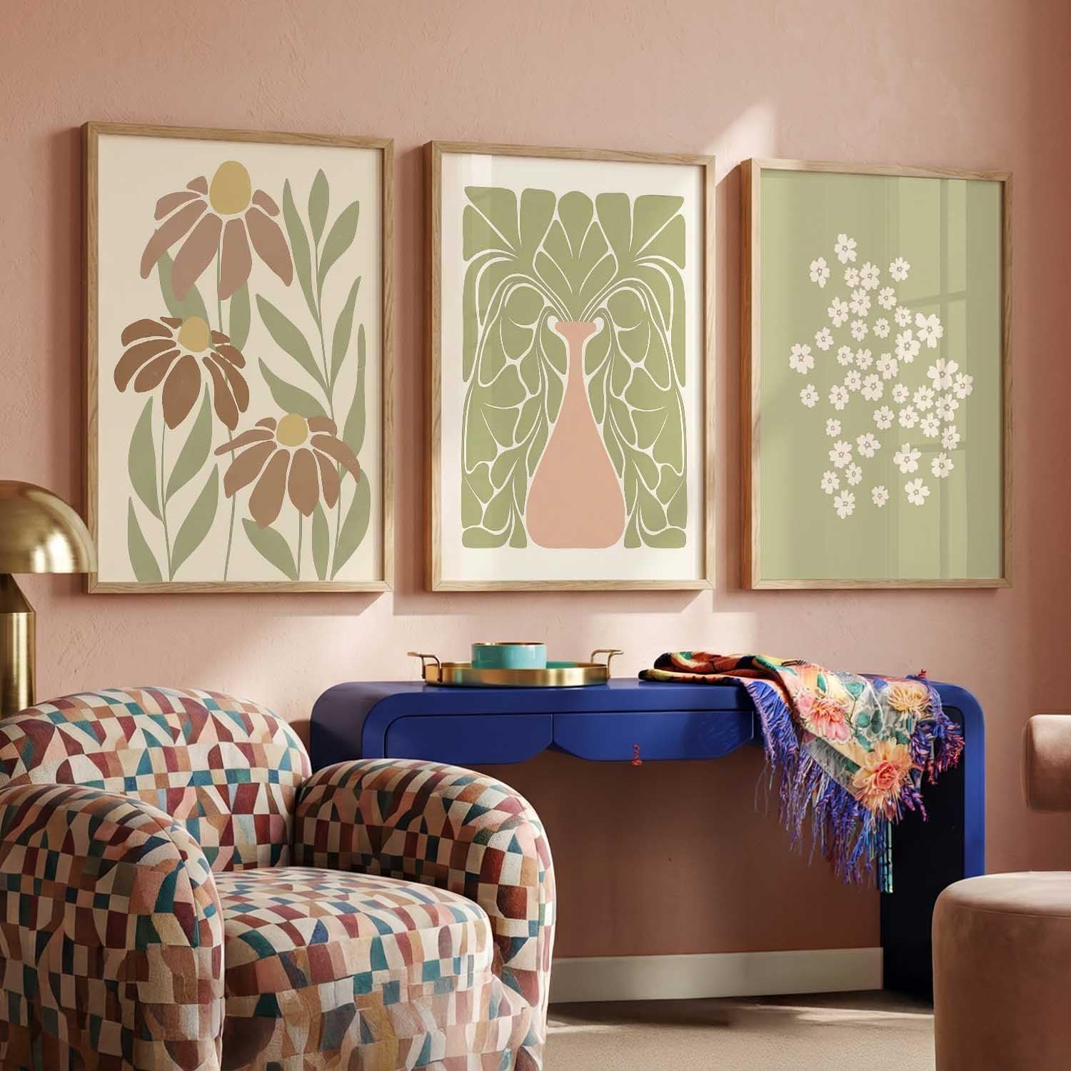 Bohemian Wall Art Set - Floral Prints with Frame -31 Bohemian Wall Art Set - Floral Prints with Frame -31