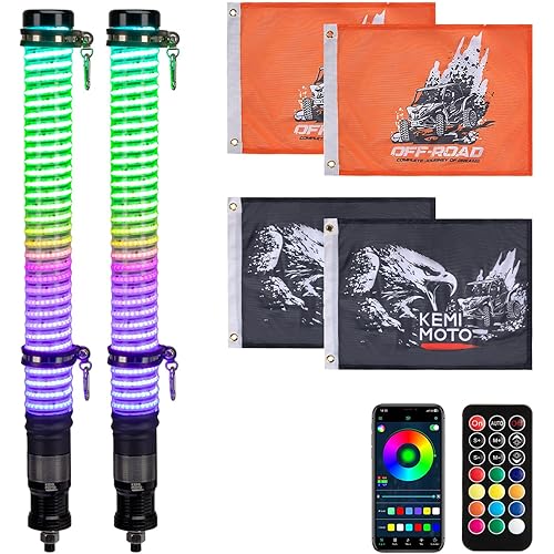 KEMIMOTO 2pc 2ft COB Fat Whip Lights for Side by Side, Turning Signal Function Compatible with Polaris RZR Can-Am Maverick X3, LED Whip Lights for UTV ATV Buggy Boat Offroad