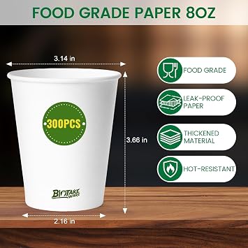 Paper Cups 8 oz, 300 Pack Disposable Coffee Cups for Hot & Cold Beverages, Sturdy with Leak-Resistant Lining, Ideal for Office, Party, Home and Travel (LOGO)
