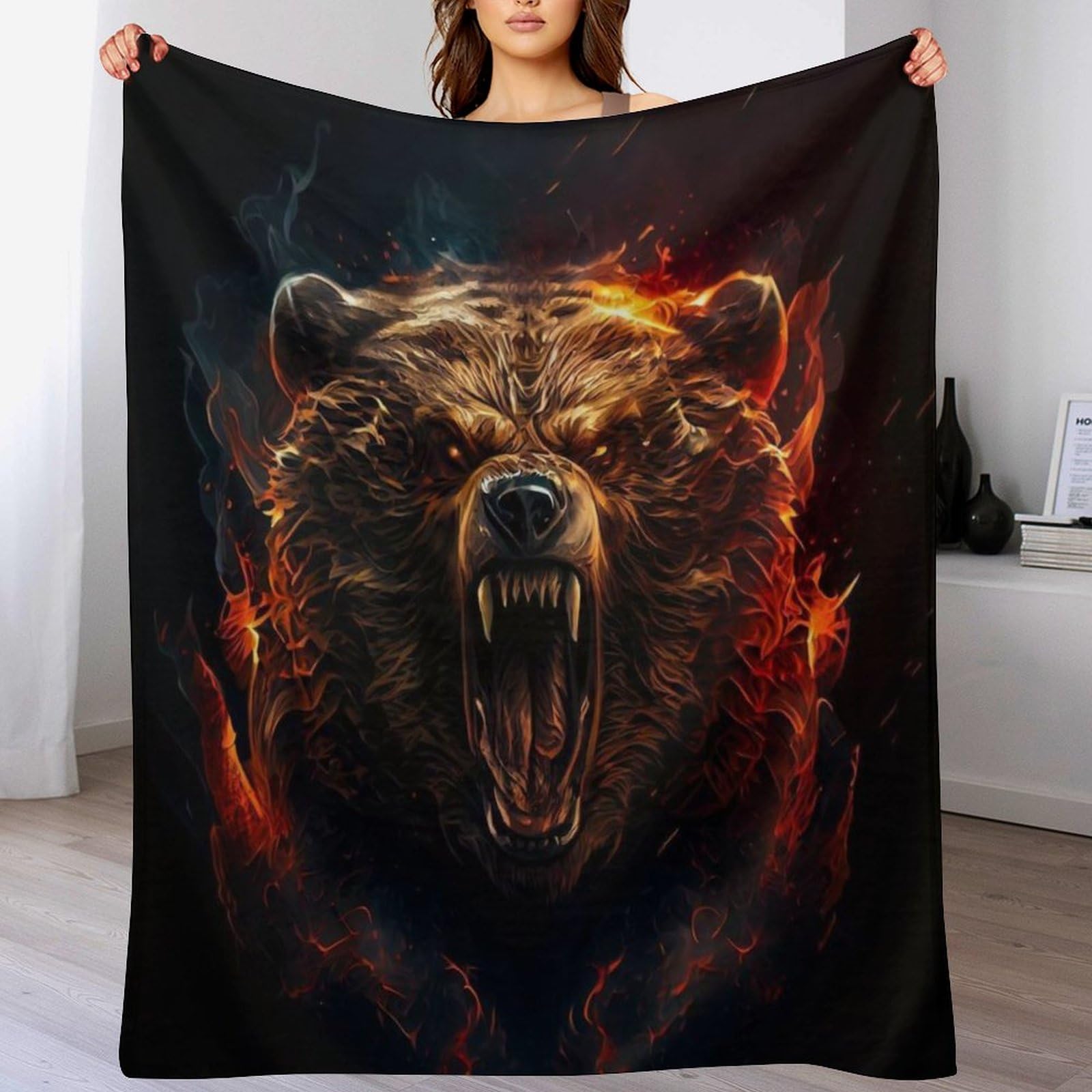 Couverture polaire ours en peluche flannel douce et moelleuse pour lit et canapé de 150x200cm