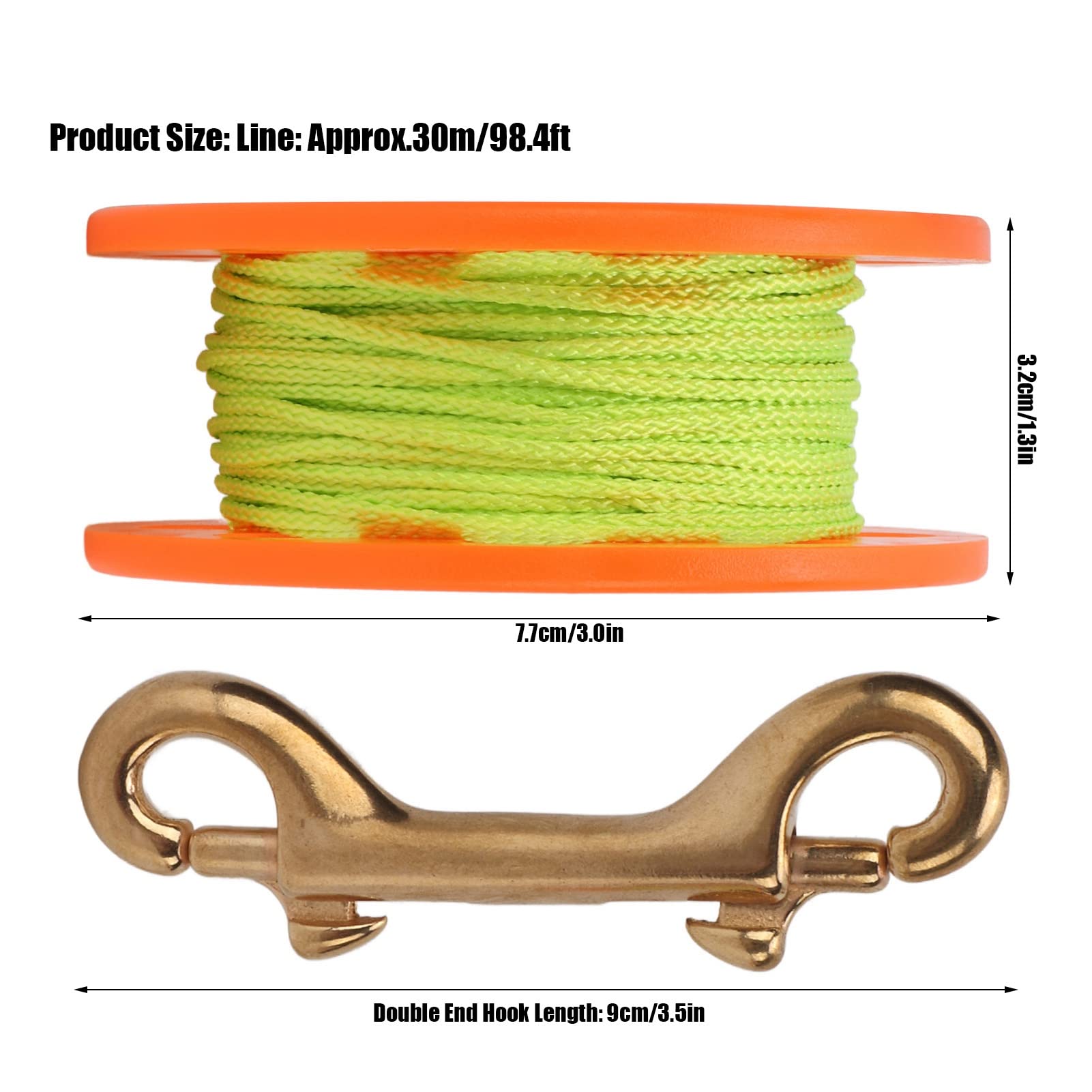 Dive Reel, Diving Finger Reel Diving Safety Hook Scuba Reel Large Spool Reel with Double End Hook 30m Fluorescent Green Line for Underwater Sports Orange