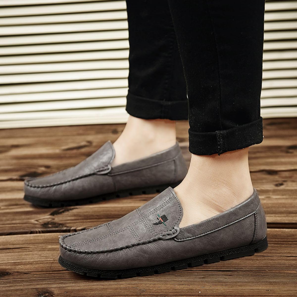 Mocasines de Moda para Hombre Slippers Elegante Hebilla Low Top Shoes Cómodo Suede Driving Shoes