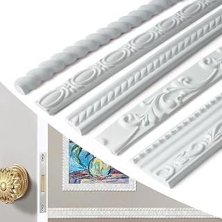 Self-Adhesive Flexible PVC 3D Embossed Wall Molding Trim - 0.98IN*0.28IN, 10 FT Roll Peel and Stick White Wall Trim, Easy DIY Installation for Mirror Edge, TV Background Wall, Home Decor