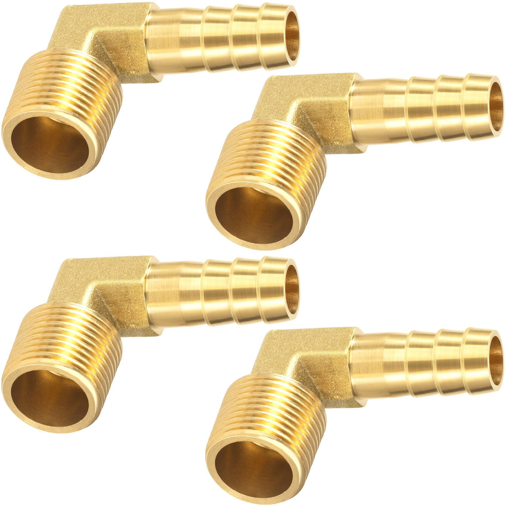 Lekgavd 4pcs Brass Hose Barb with 90 Degree Elbow, 3/8" Barb x 3/8" NPT | Male Thread Pipe, Temperature Resistant Hose Barbs Fittings Adapter