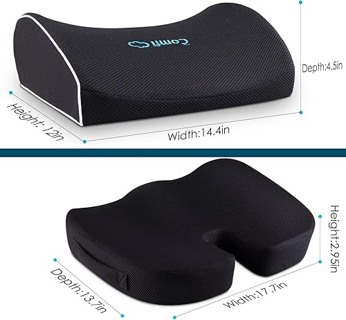 Miniatura 7 de Coccyx Seat Cushion and Lumbar Support Pillow for Office Chair-Gel Infused,Orthopedic Car Seat Cushion Memory Foam Back Support Cushion for Lower
