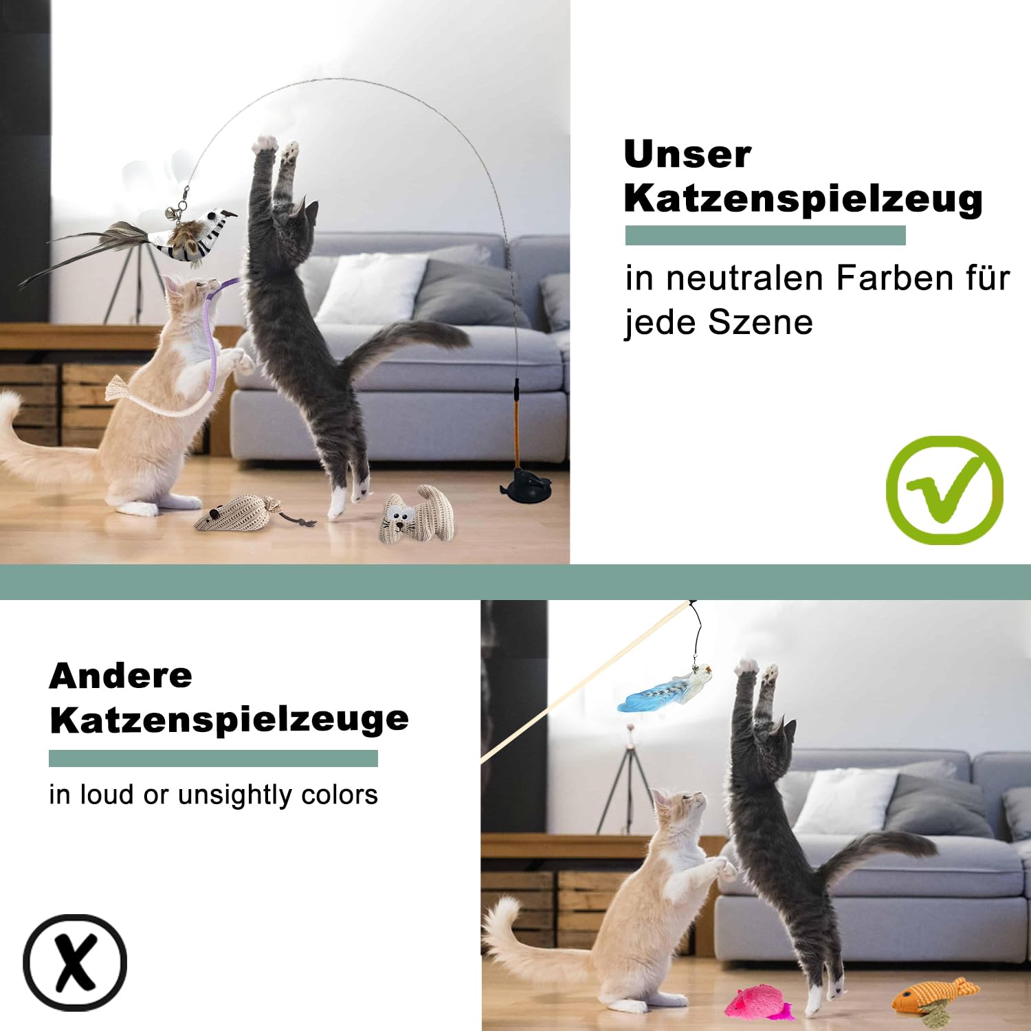 7-in-1 Interaktives Katzenspielzeug Selbstbeschäftigung Katzenangel mit waschbarem Saugnapf, Hängendes Katzenspielzeug, Katzenminze Stick und Katze Beißseil Kauspielzeug Feder