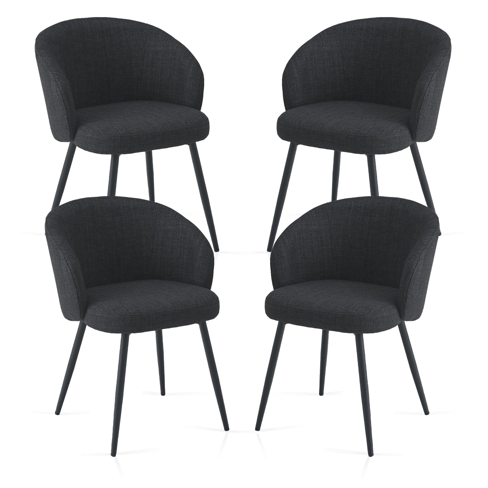 Weegstok Set of 4 Chunky Weave Fabric Upholstered Dining Chairs with Arms and Metal Legs for Dining Room, Kitchen, Living Room, Home Office (4, Grey)
