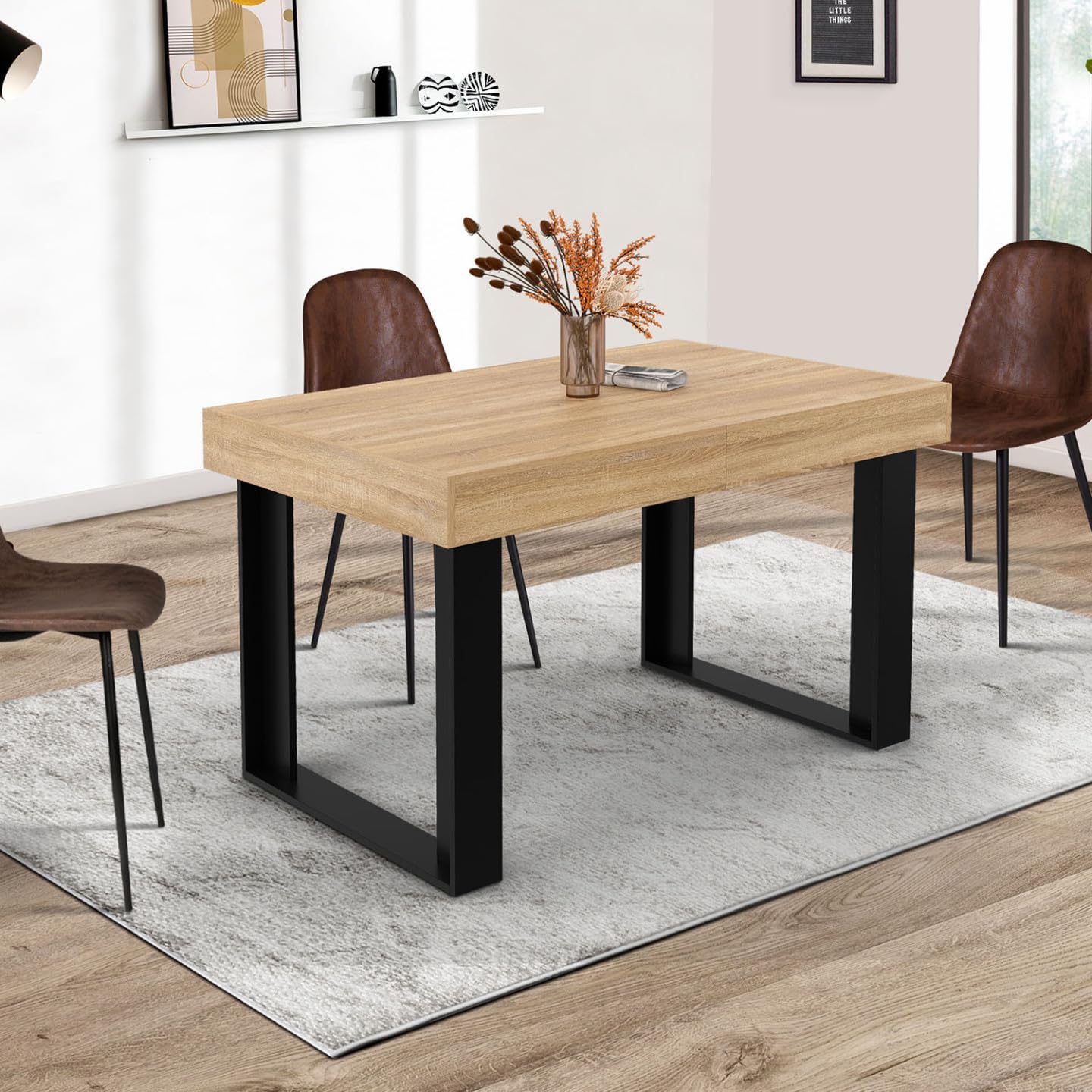 IDMarket - Mesa de comedor rectangular extensible PHOENIX 4-6 personas, madera y negro 120-160 cm