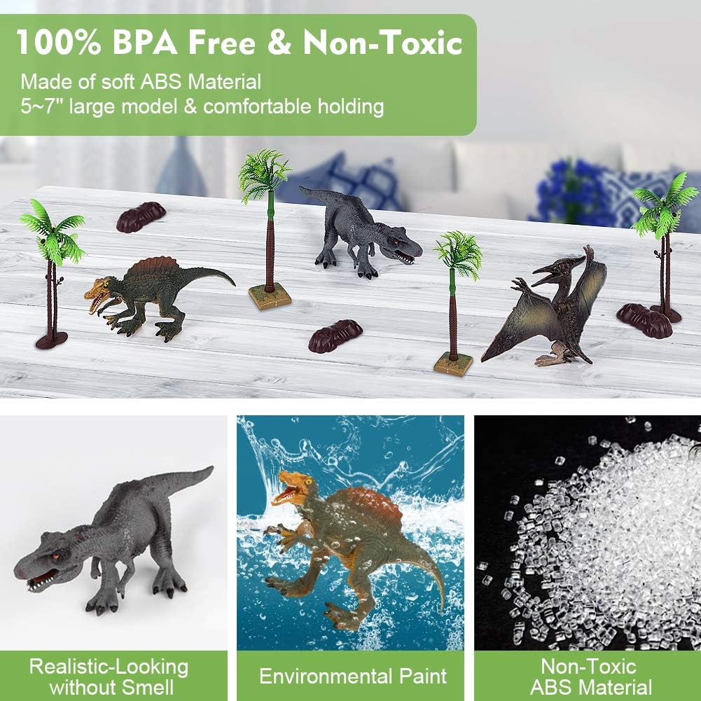25Pcs Dinosaur Toys, 13Pcs Dinosaur Figures & Large Activity Play Mat & 6 Trees & 4 Rocks, Educational Realistic Dinosaur Playset for Kids, Boys, Girls, Perfect Dinosaurs Toys Gifts for Kids