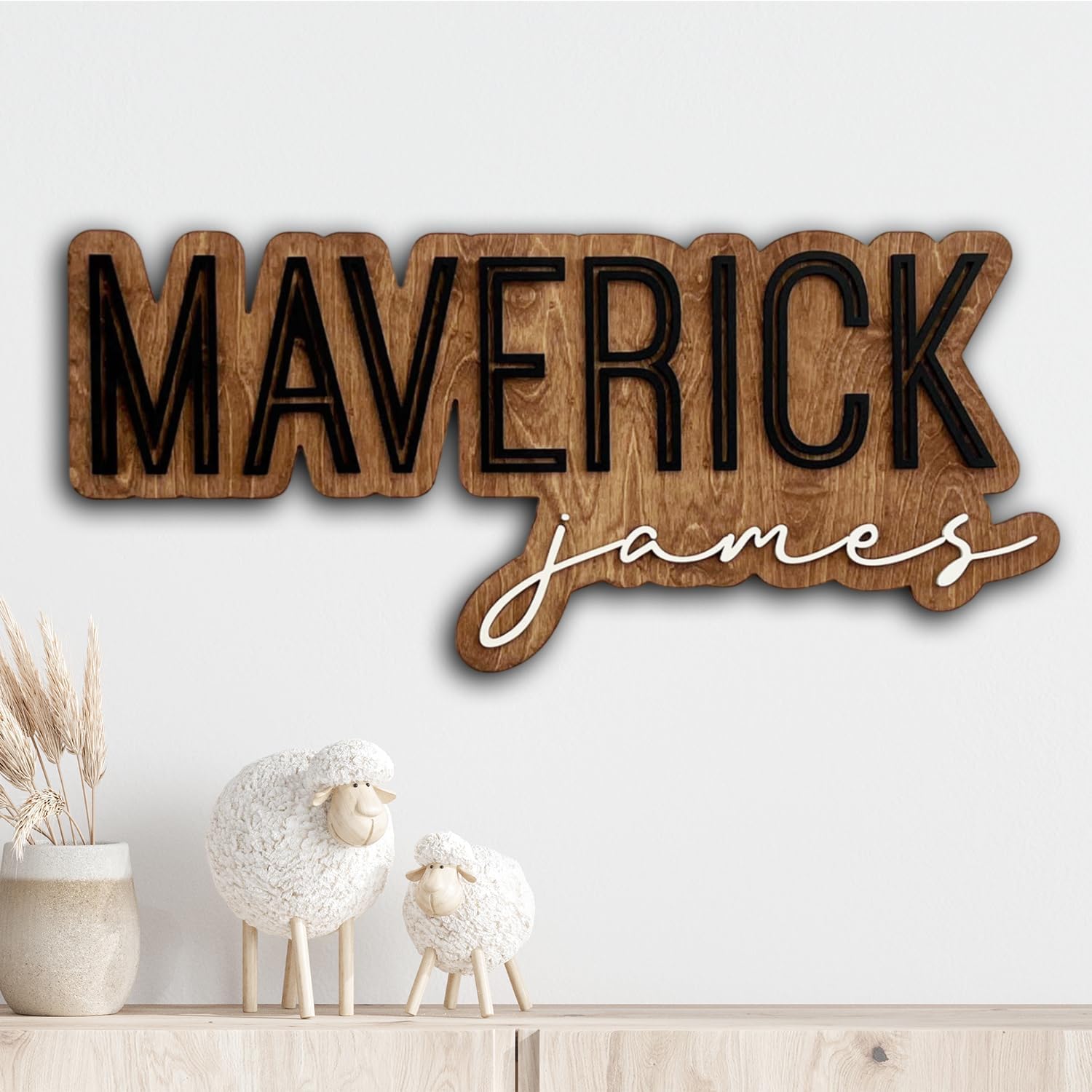 Personalized Wood Name Sign, Nursery Name Wooden, Boho Girl Name Sign, Above Crib Sign, Layered Baby Name Sign, Boy Name Sign, Cut Out Sign, Gift for nursery Gift 2