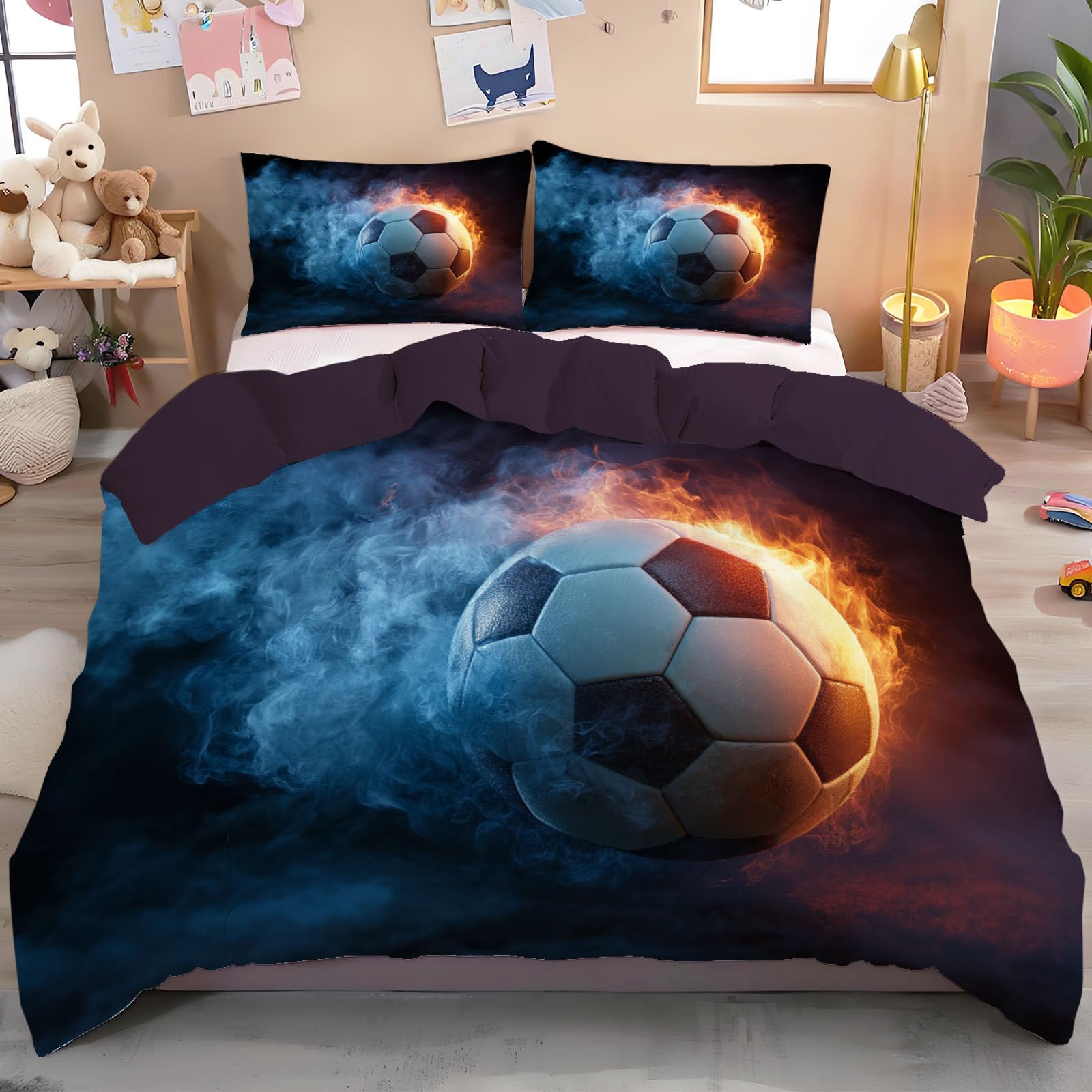 Ensembles de housse de couette 3D art fantastique football bleu blanc