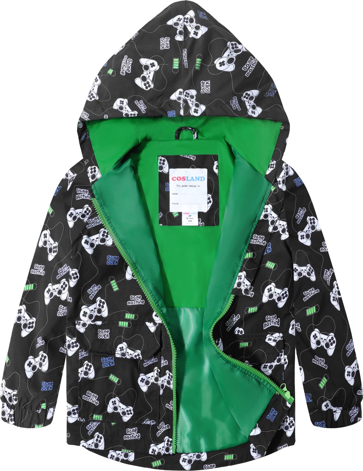 COSLAND Toddler Boys Girls Rain Jacket Waterproof Hooded Raincoat, 2-5T
