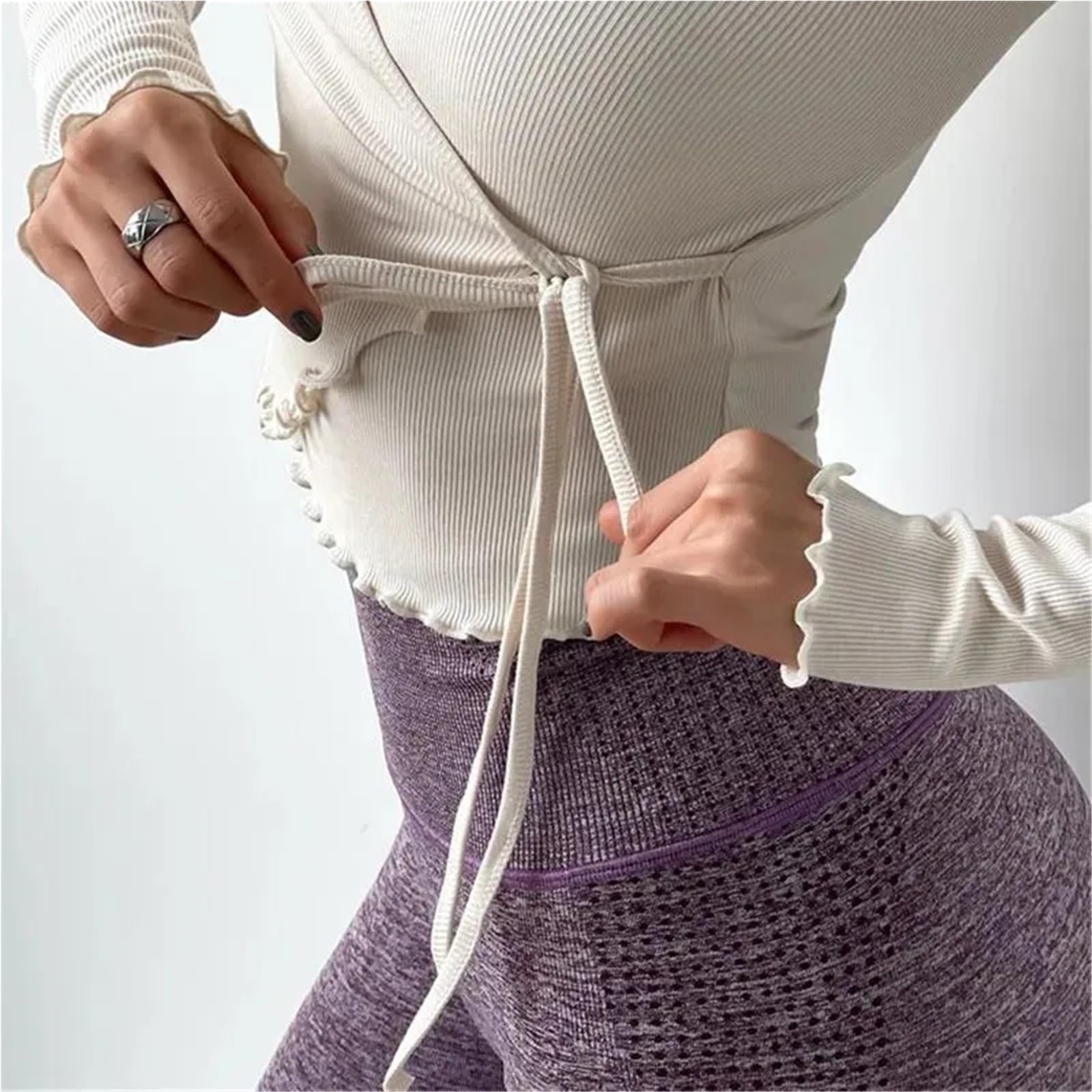 Wickeloberteil Damen Herbst Pilates Yoga Shirt Weibliche Langarm Lace-Up Bandage Sport Tops Läuft Schnell Trocknend Schlank Tanz Kleidung