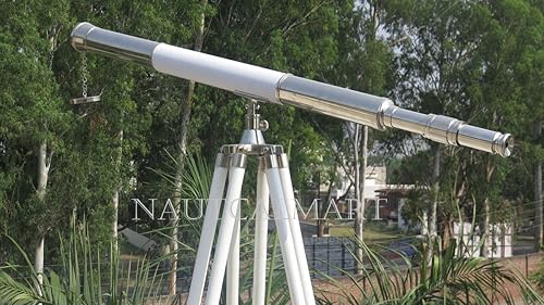 Soporte de trípode para telescopio antiguo Elite de cuero blanco de diseñador de piso telescopio con base