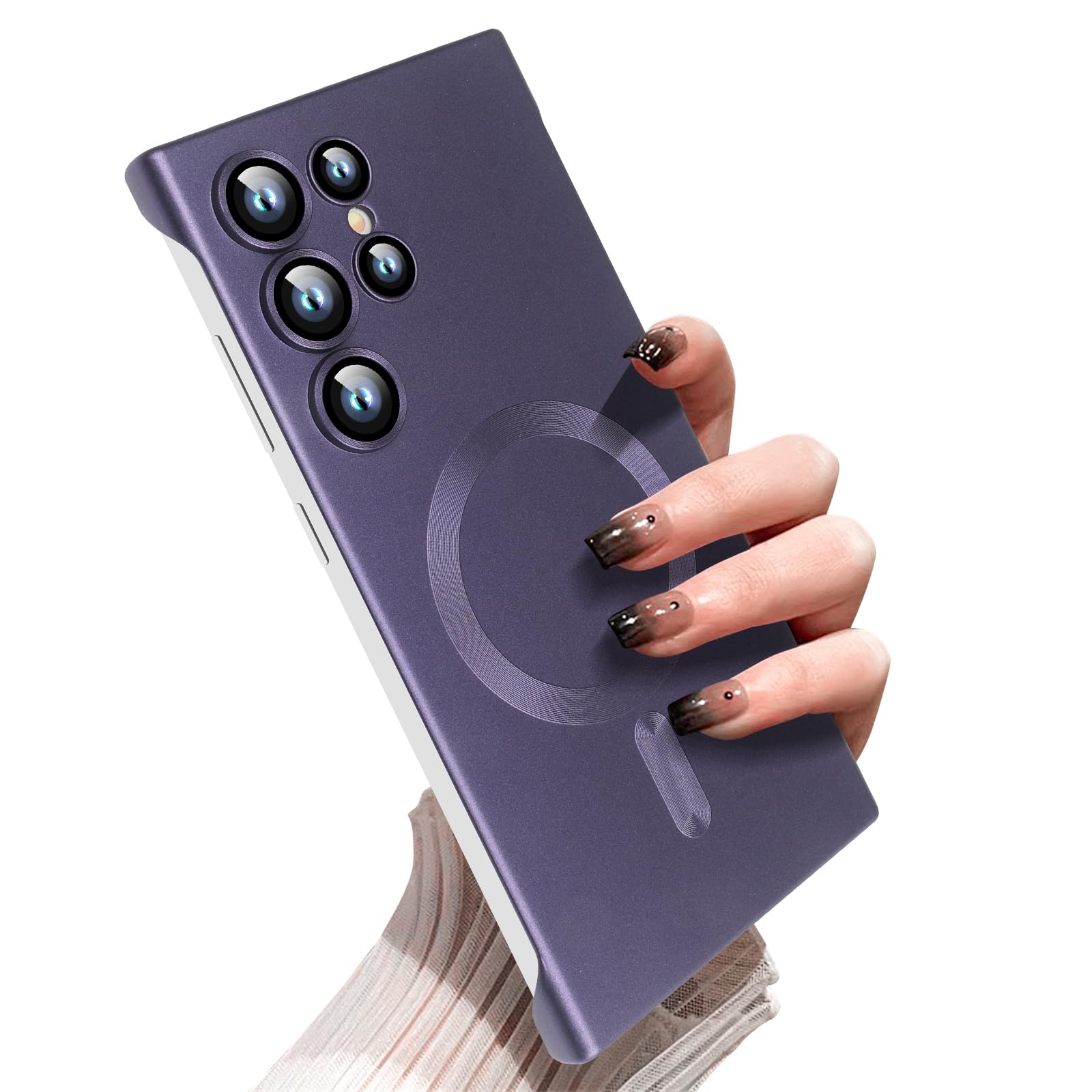 Omio Magnetic Slim Case for Galaxy S23 Ultra Compatible with MagSafe, Matte PC Ultra-Thin Bumper Frameless Borderless Minimalist Design with Camera Lens Protector for Men Women, Purple