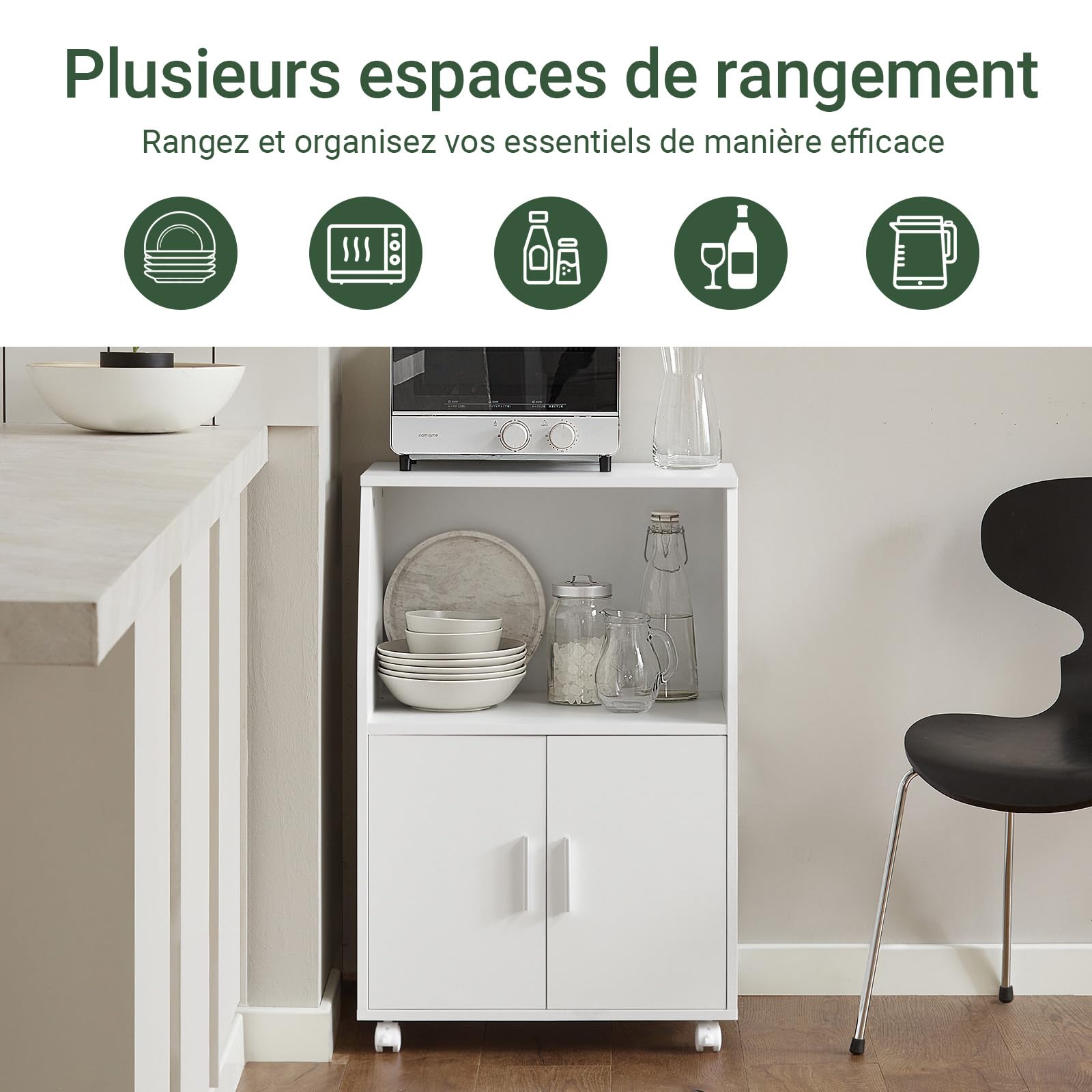 SoBuy Desserte Cuisine avec Étagère, Roues & Étagère Réglable, 92×59×40cm