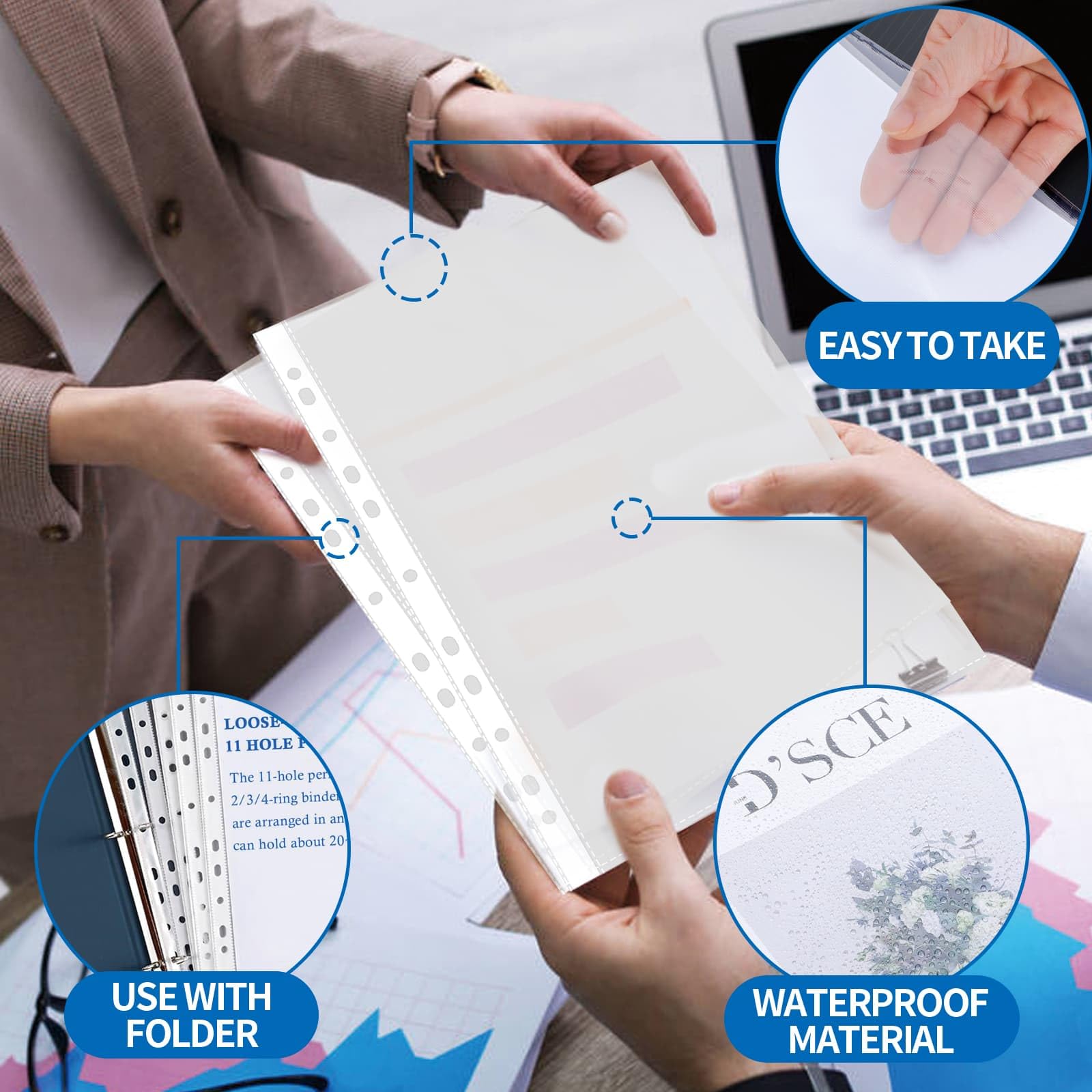 150 Quality A4 Punched Pockets,Clear A4 Plastic Sleeves, Reinforced Spine - Image 4