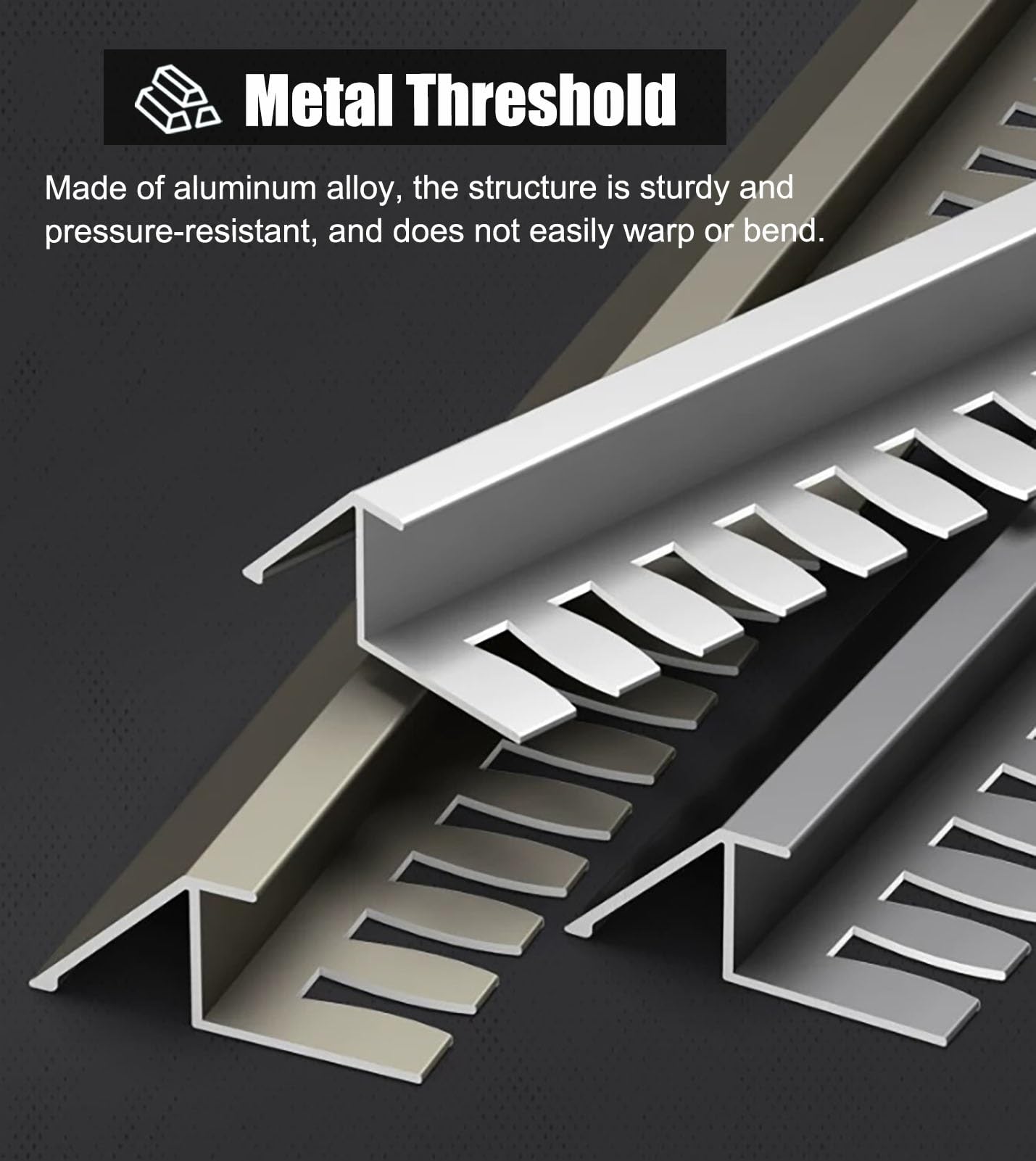 Perfil de Transición para Suelo Perfil de Transición Metálico para Suelos Irregulares, Separador de Umbral de Aluminio, Perfil de Remate para Transición de Madera a Baldosa(Gold)