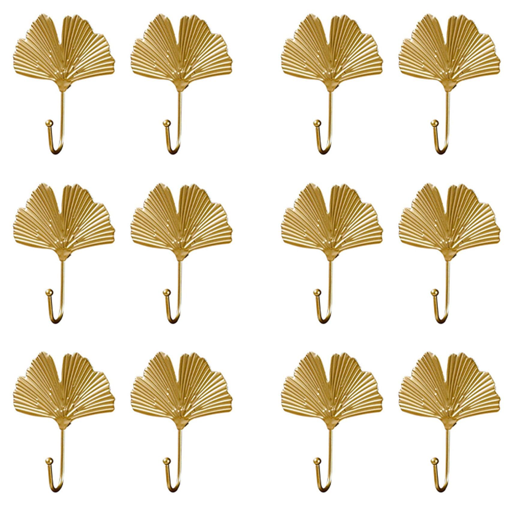 Vjsujehgy 12X Coat Hooks Gold Hanging Holder for Key, Decorative Leaves Metal Hooks Wall Mounted Hooks Hanger