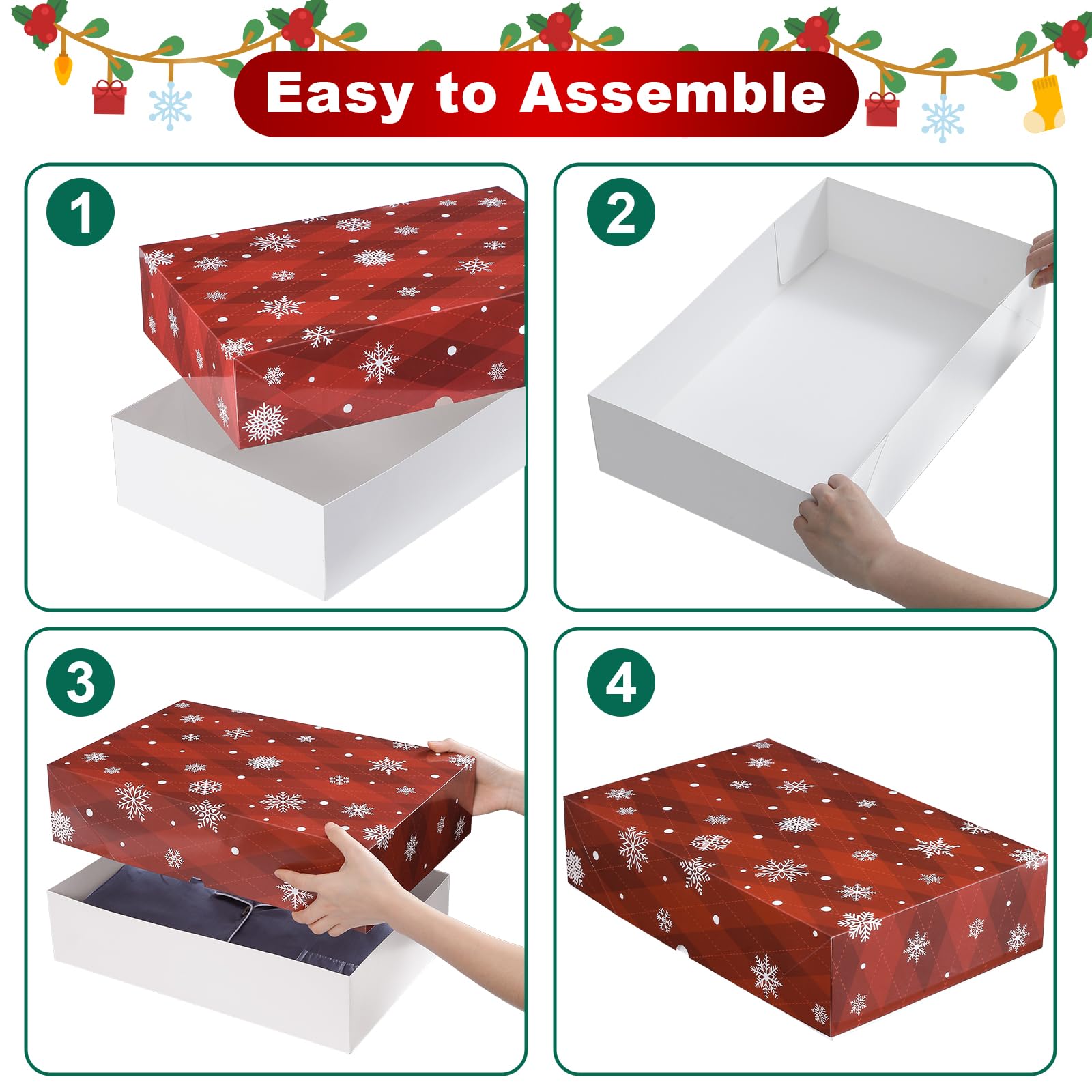 YANGTE Weihnachts-Geschenkboxen mit Deckel, groß, 43,2 cm (10,2 cm tief) und 35,6 cm (5,1 cm tief), Geschenkboxen für Geschenk, Bademantel, Hemd, Kleidung, 24 Stück