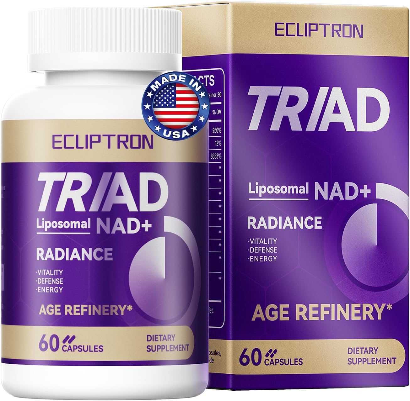 NAD+ Supplement for Women & Men 1800mg - Liposomal NAD Plus with Nicotinamide Riboside & Resveratrol, Anti-Aging | Mitochondrial Health | Radiant Skin - 60 Capsules